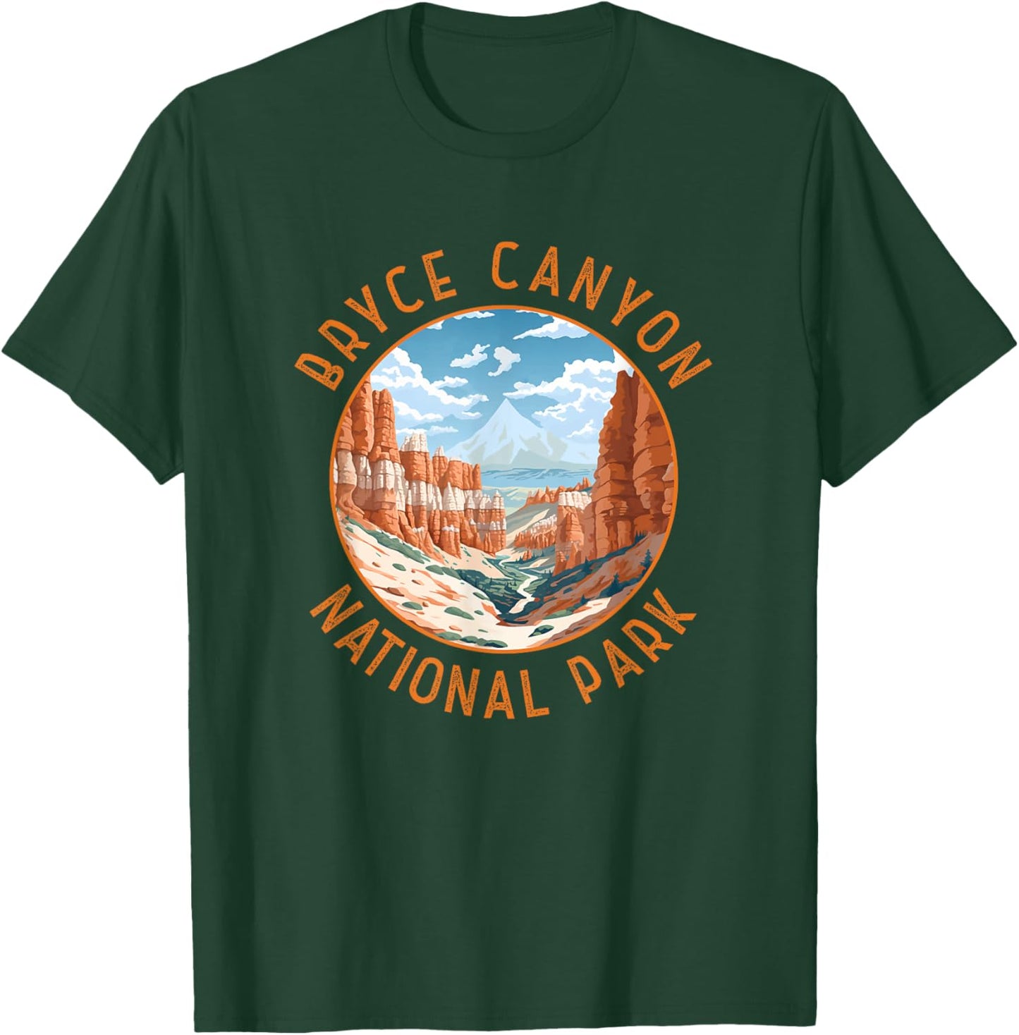 Bryce Canyon National Park Illustration Distressed Circle T-Shirt - T-Shirt | Forest