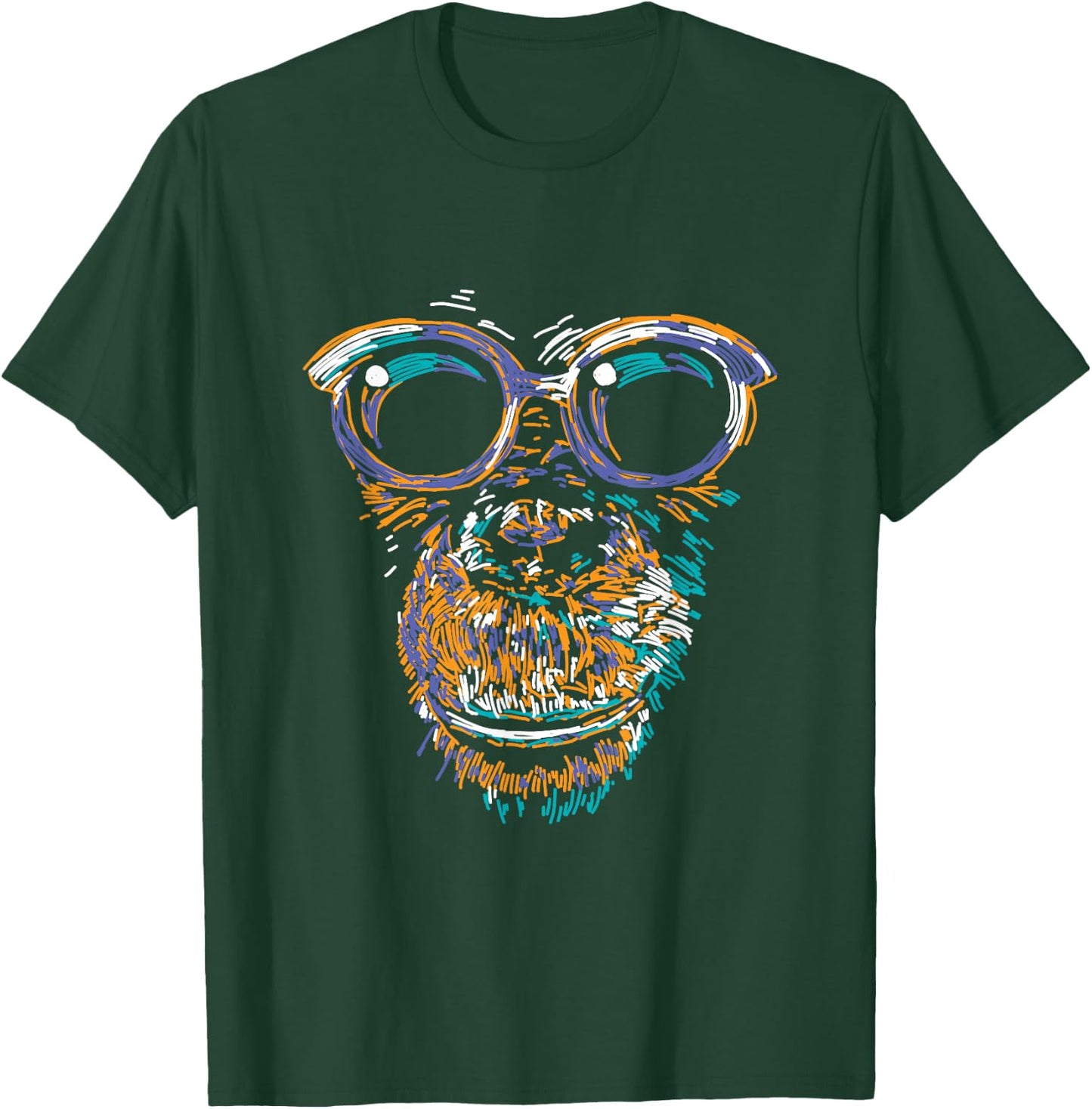 Cool Monkey Face Silhouette Animal Lover Monkey With Glasses T-Shirt - T-Shirt | Forest