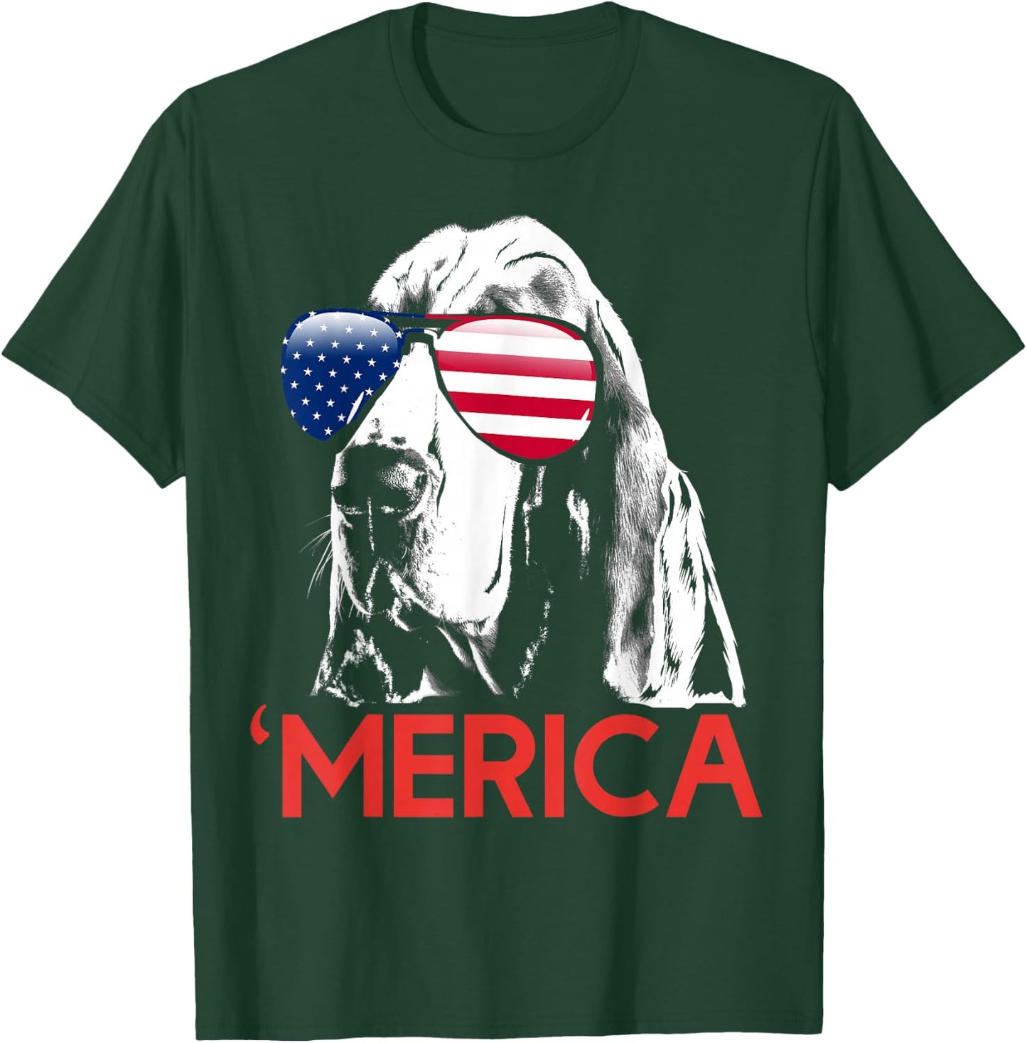 Merica Basset Hound American Flag 4th of July T-Shirt - T-Shirt | Forest