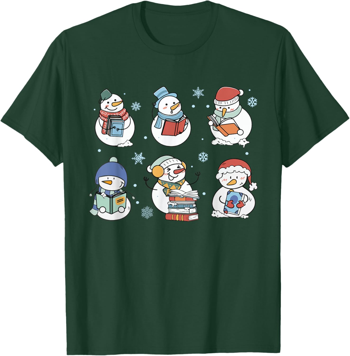 Snowman Reading Book Christmas Club Lover Bookish Librarian T-Shirt - T-Shirt | Forest