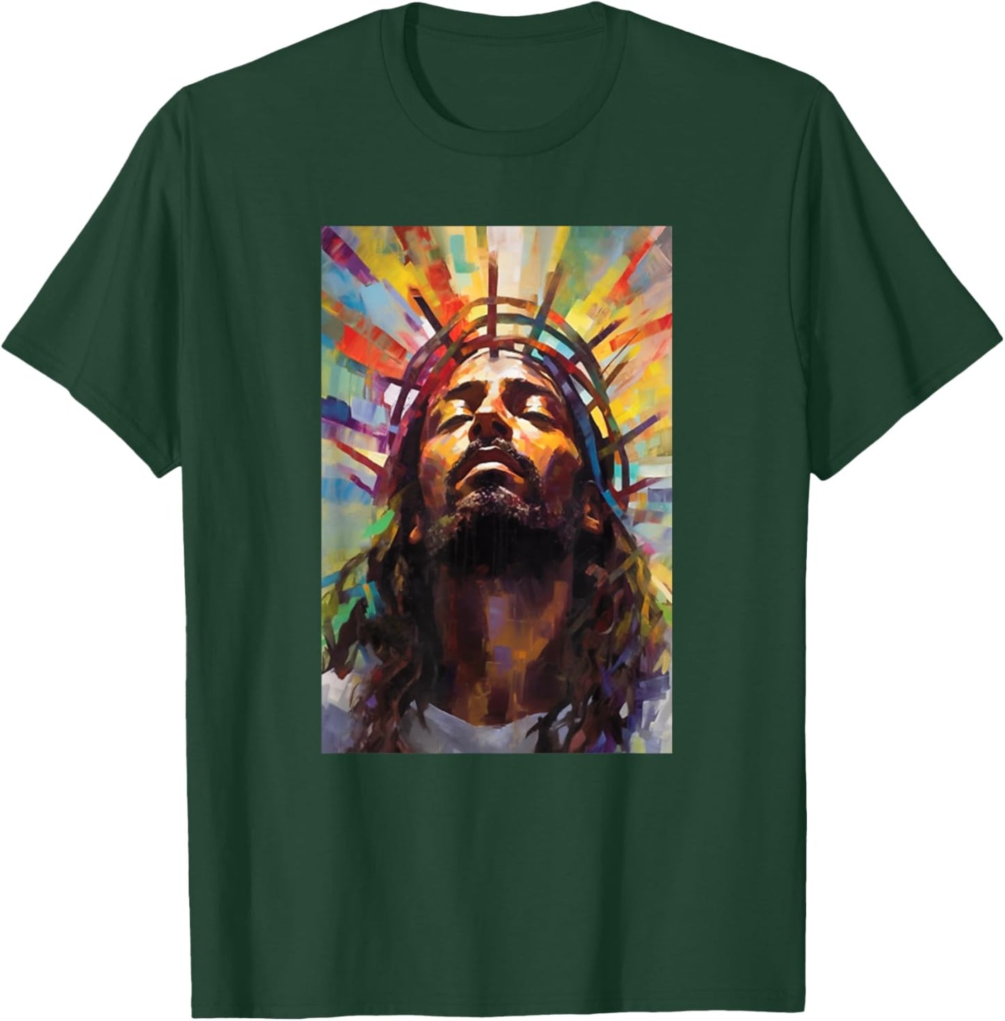 Jesus African American Christ Praying Rainbow Face Of Jesus T-Shirt - T-Shirt | Forest