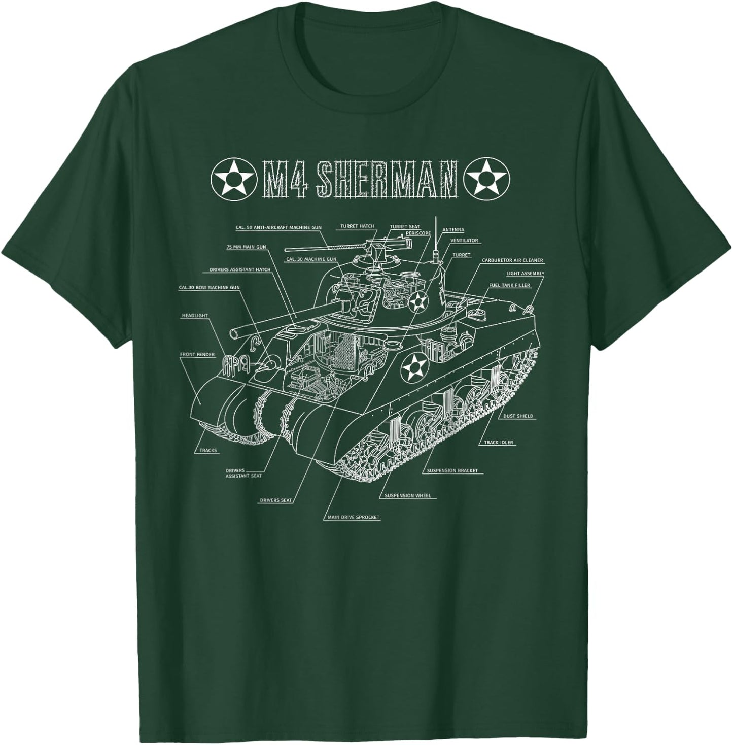 World War 2 American Tank M4A3 Sherman blueprint T-Shirt - T-Shirt | Forest