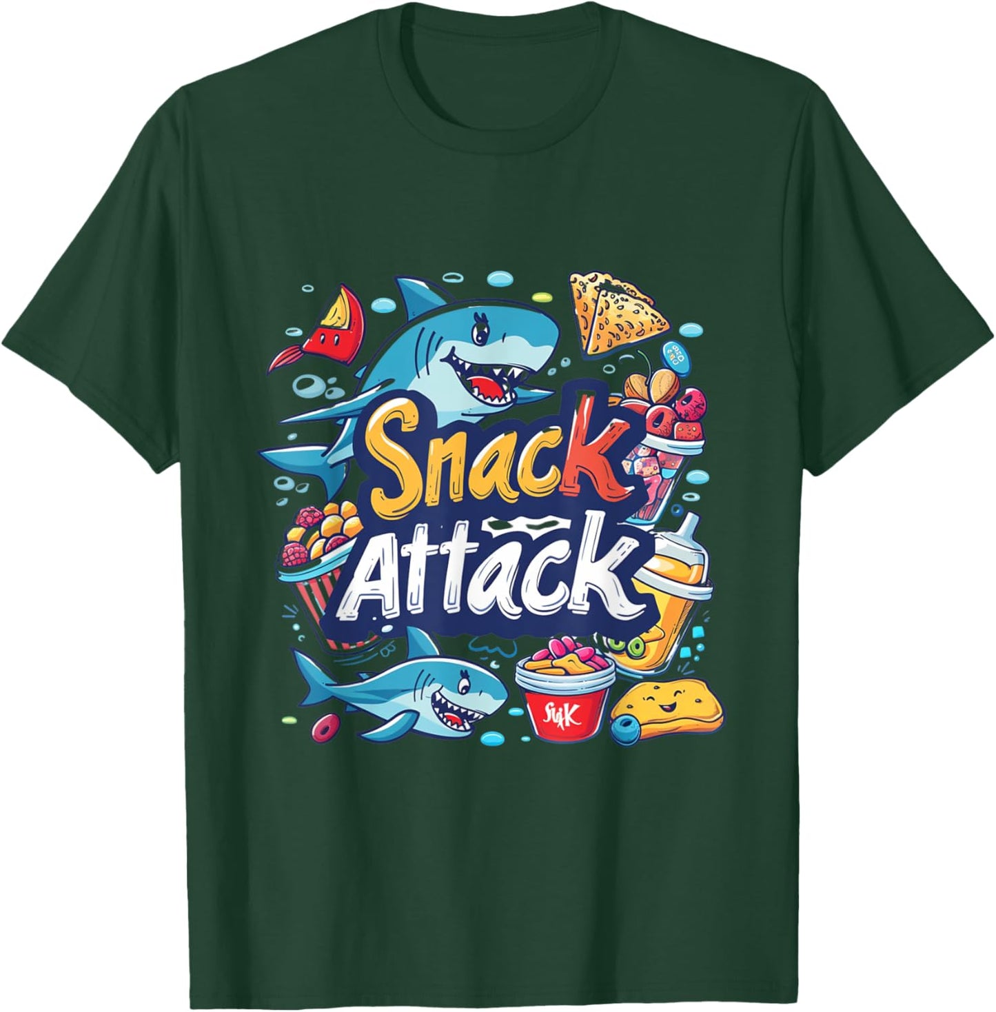 Snack Attack Funny Food Foodie Munchies Children Kids Shark T-Shirt - T-Shirt | Forest