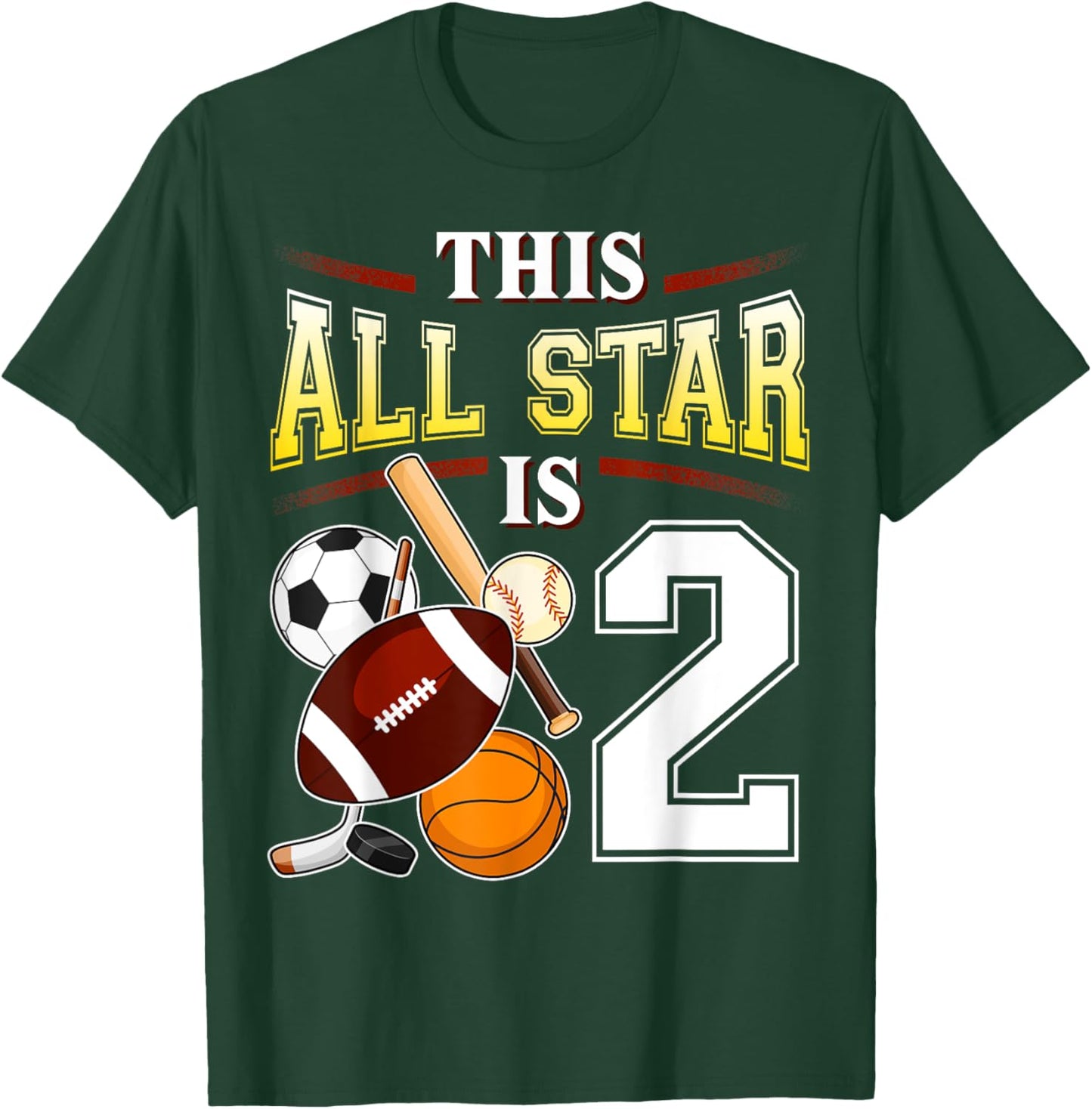 This All Star is 2 Years Old Gift Kids 2nd Birthday T-Shirt - T-Shirt | Forest