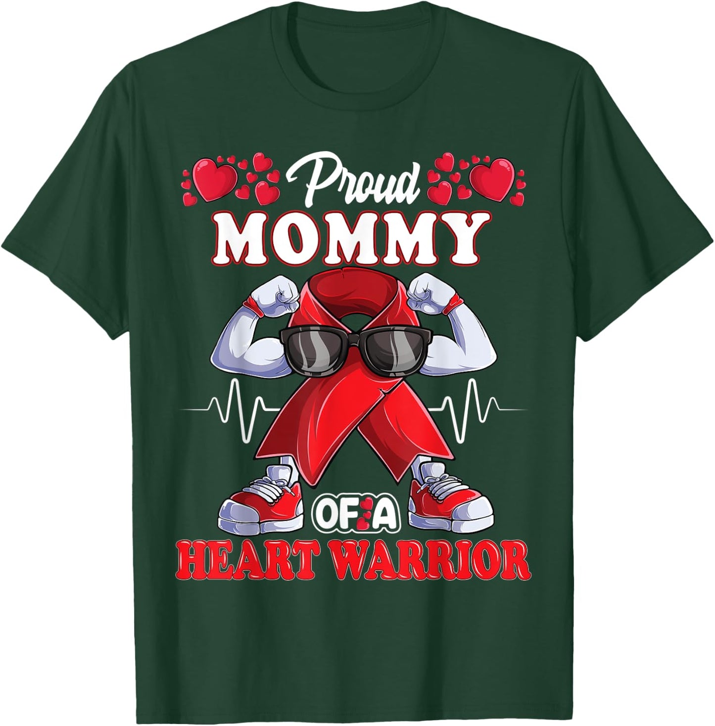 Proud Mommy of a Heart Warrior CHD Awareness red ribbon T-Shirt - T-Shirt | Forest