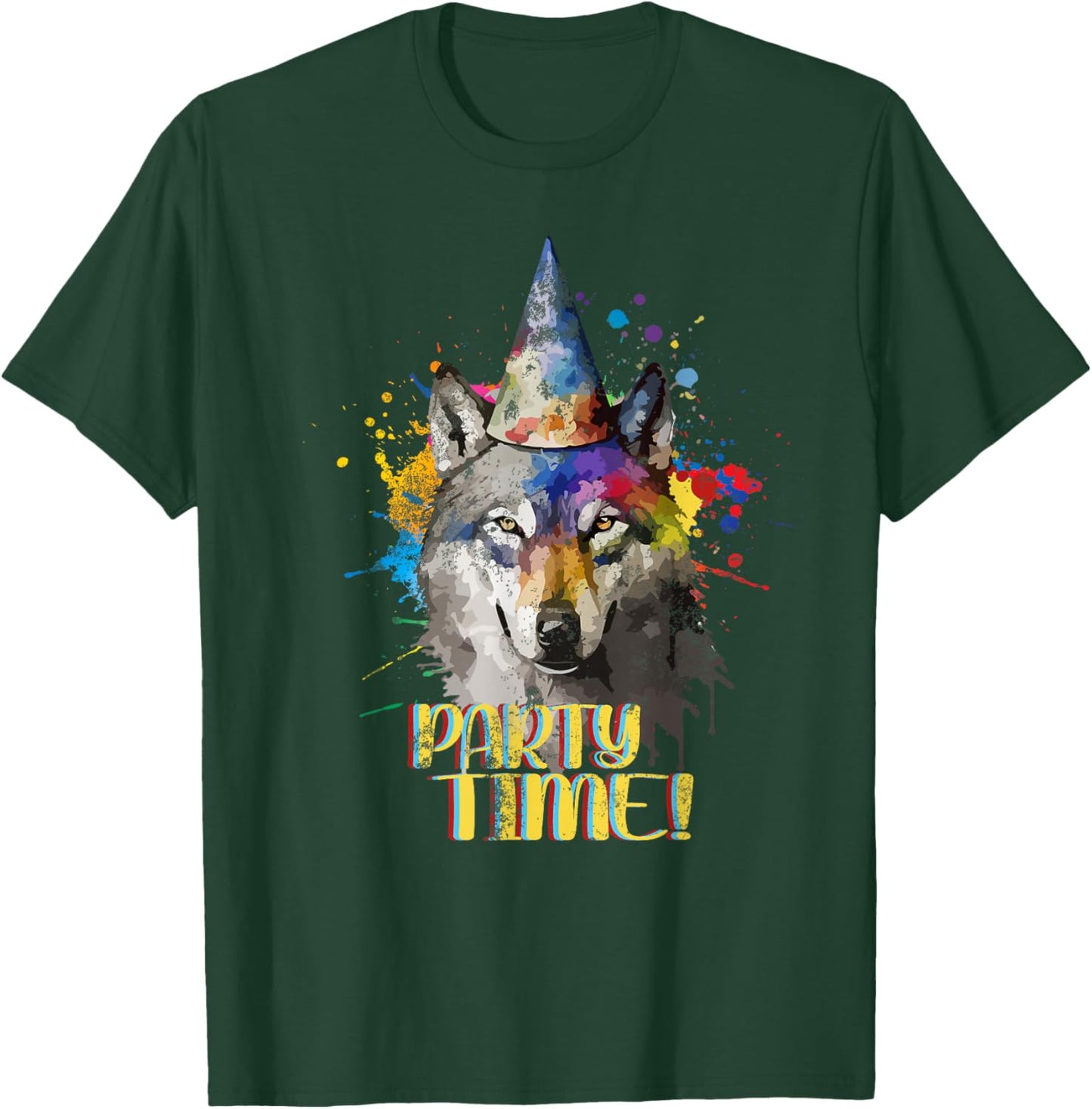 Party Wolf Birthday Theme Celebration Wolves Lover Painting T-Shirt - T-Shirt | Forest