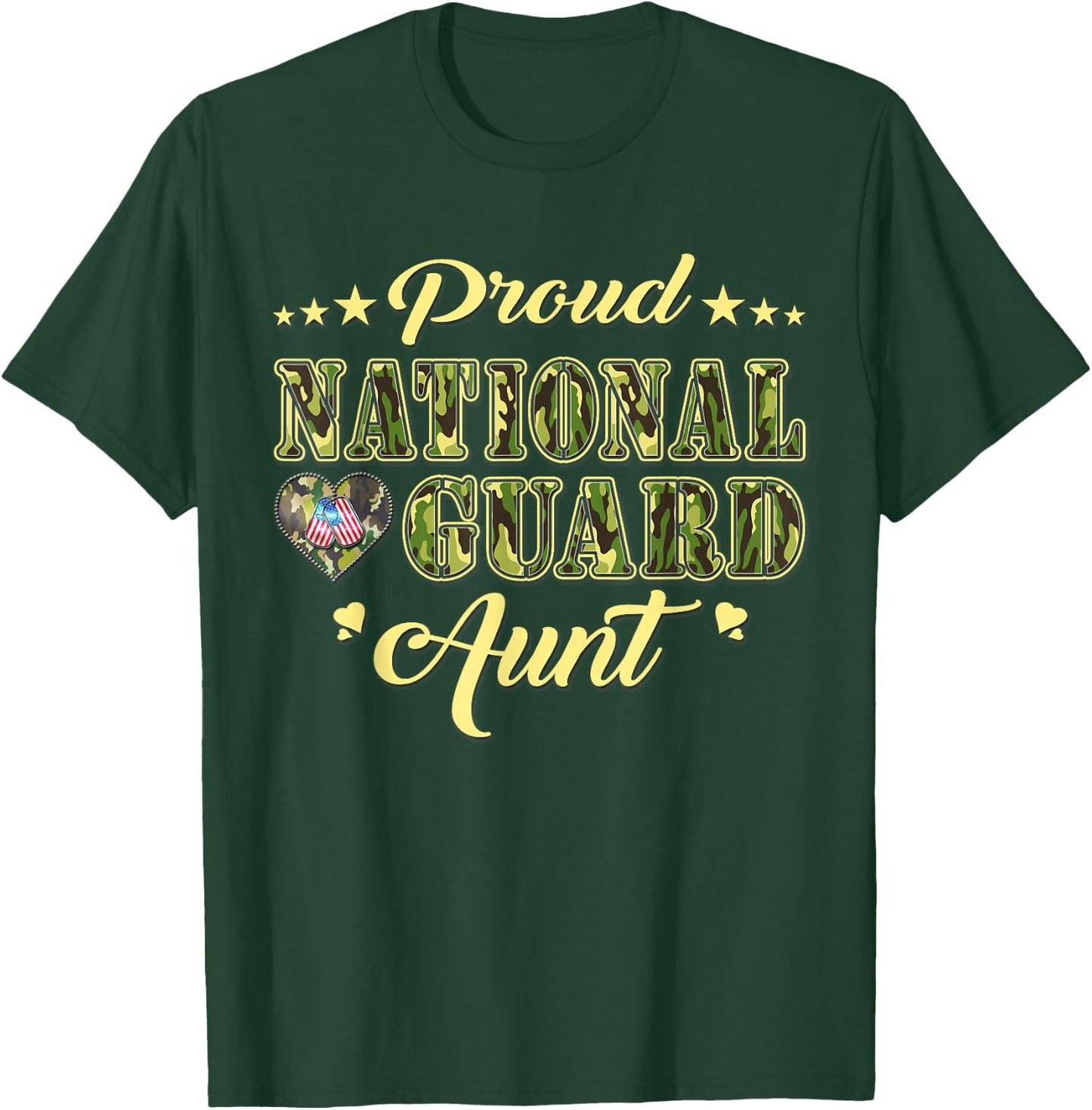 Proud National Guard Aunt Dog Tags Heart Military Auntie Men Women T-Shirt - T-Shirt | Forest