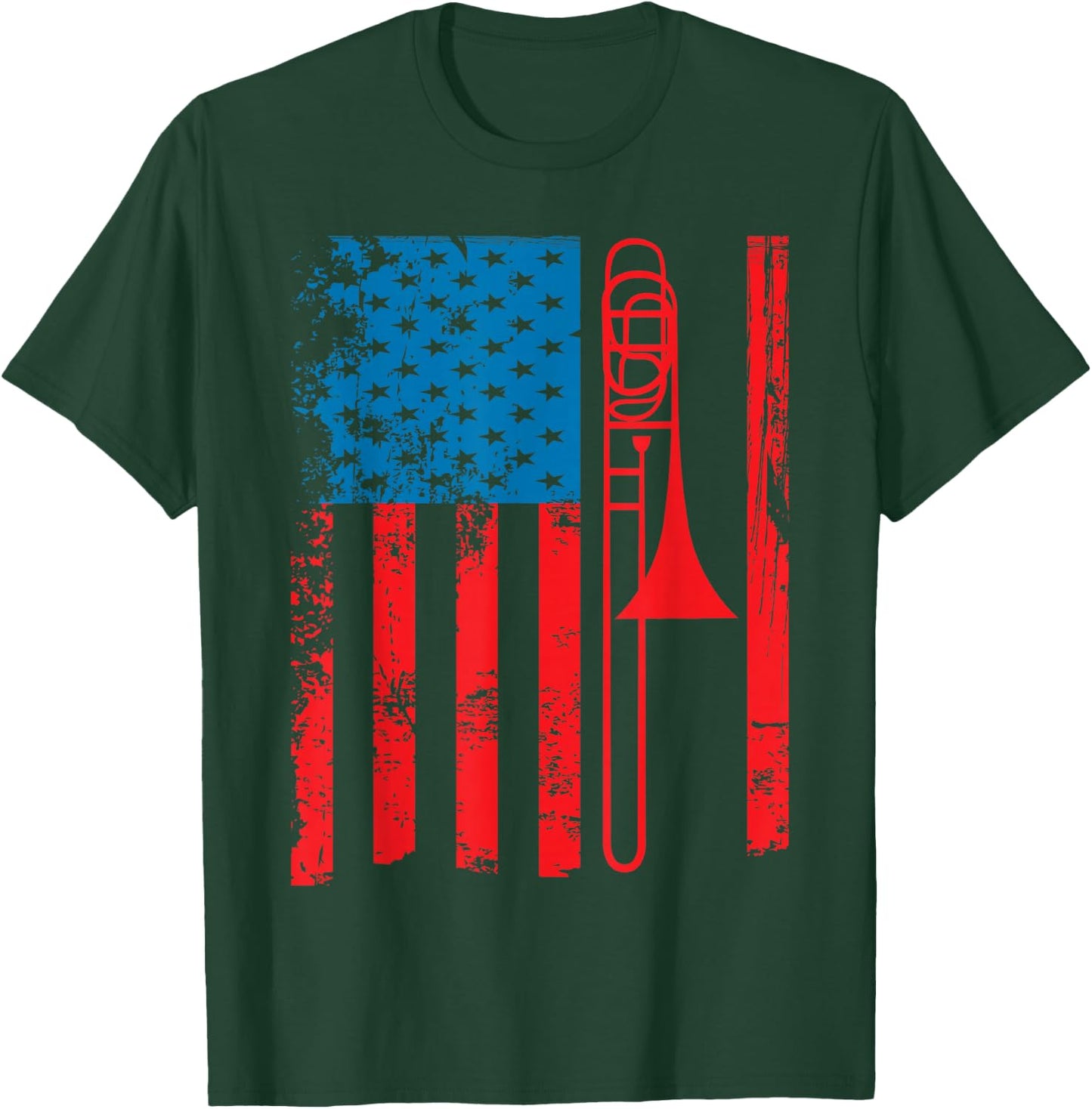 Trombone Player USA Flag Gift Accessories Women T-Shirt - T-Shirt | Forest