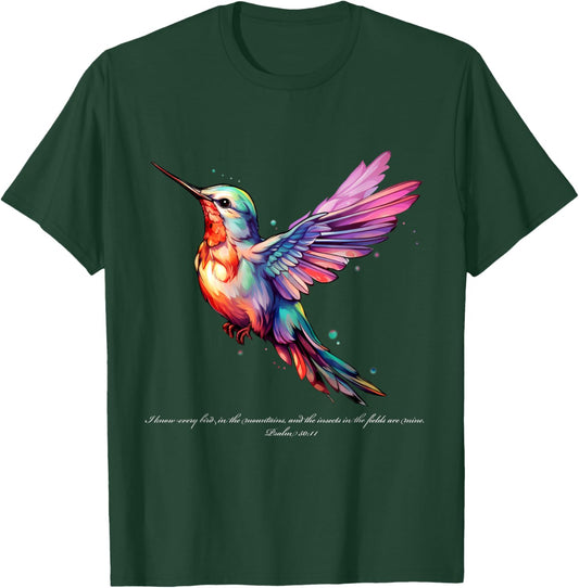 Hummingbird Bible Scripture Watercolor Art Psalm 50:11 T-Shirt - T-Shirt | Forest