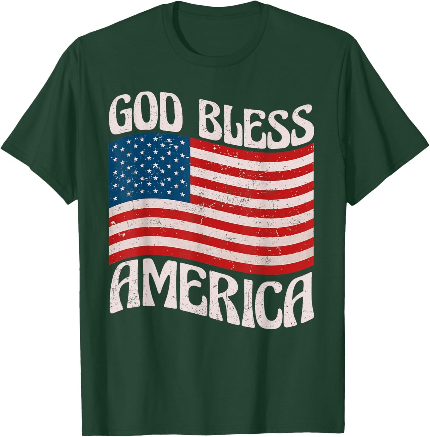 God Bless America Patriotic American Flag Happy 4th Of July T-Shirt - T-Shirt | Forest