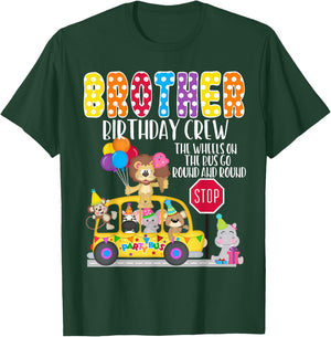 The Wheels On The Bus Brother Birthday Crew Party Toddler T-Shirt - T-Shirt | Forest