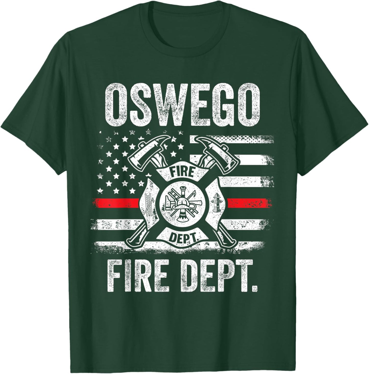 Oswego New York Fire Department Thin Red Line Fireman T-Shirt - T-Shirt | Forest