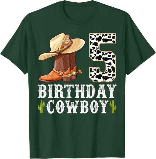 5th Birthday Cowboy Kid 5 Years Old Rodeo Lover Party T-Shirt - T-Shirt | Forest