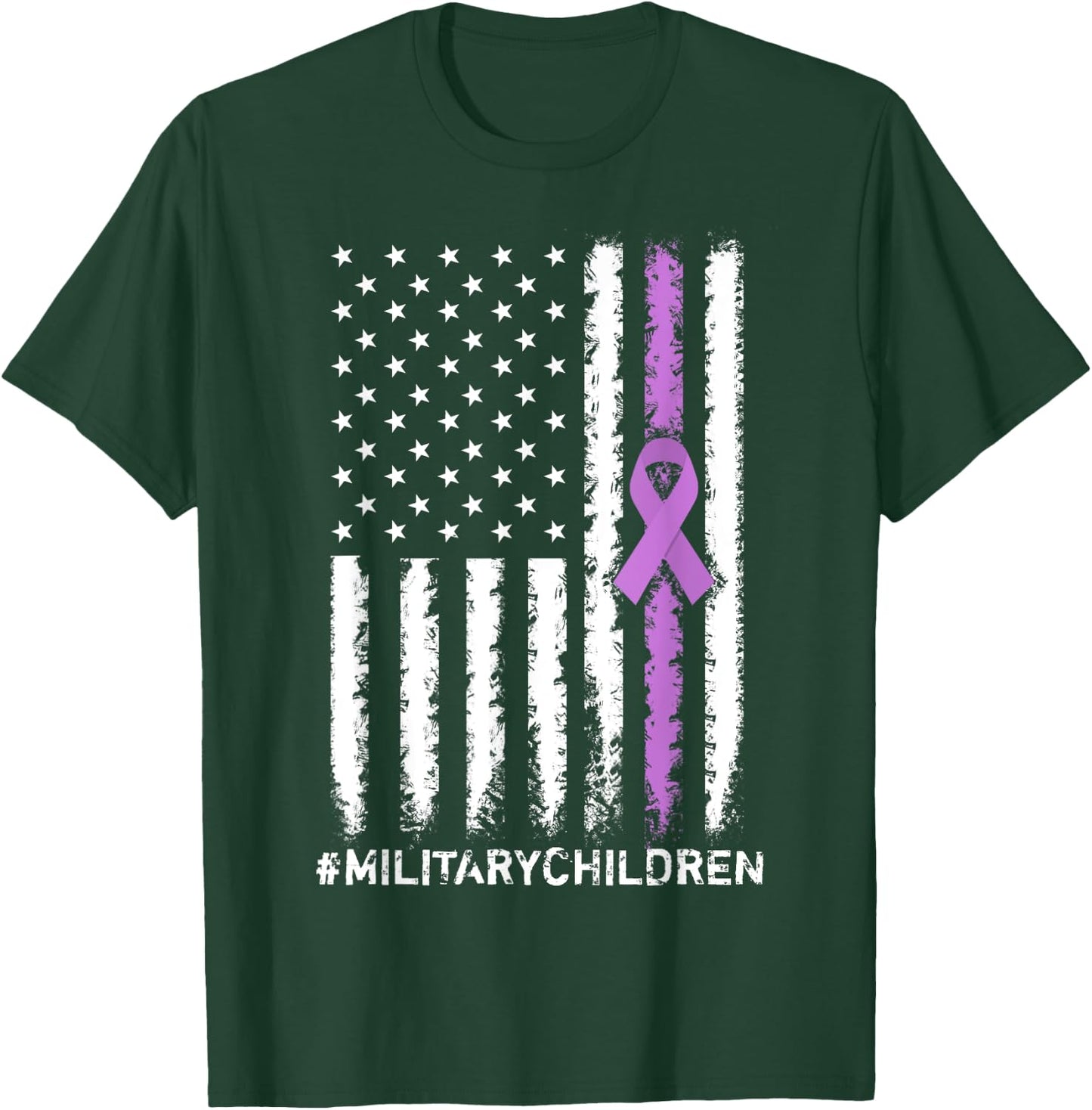 USA Flag Ribbon, Purple Up! Month for Military Children Kids Men T-Shirt - T-Shirt | Forest