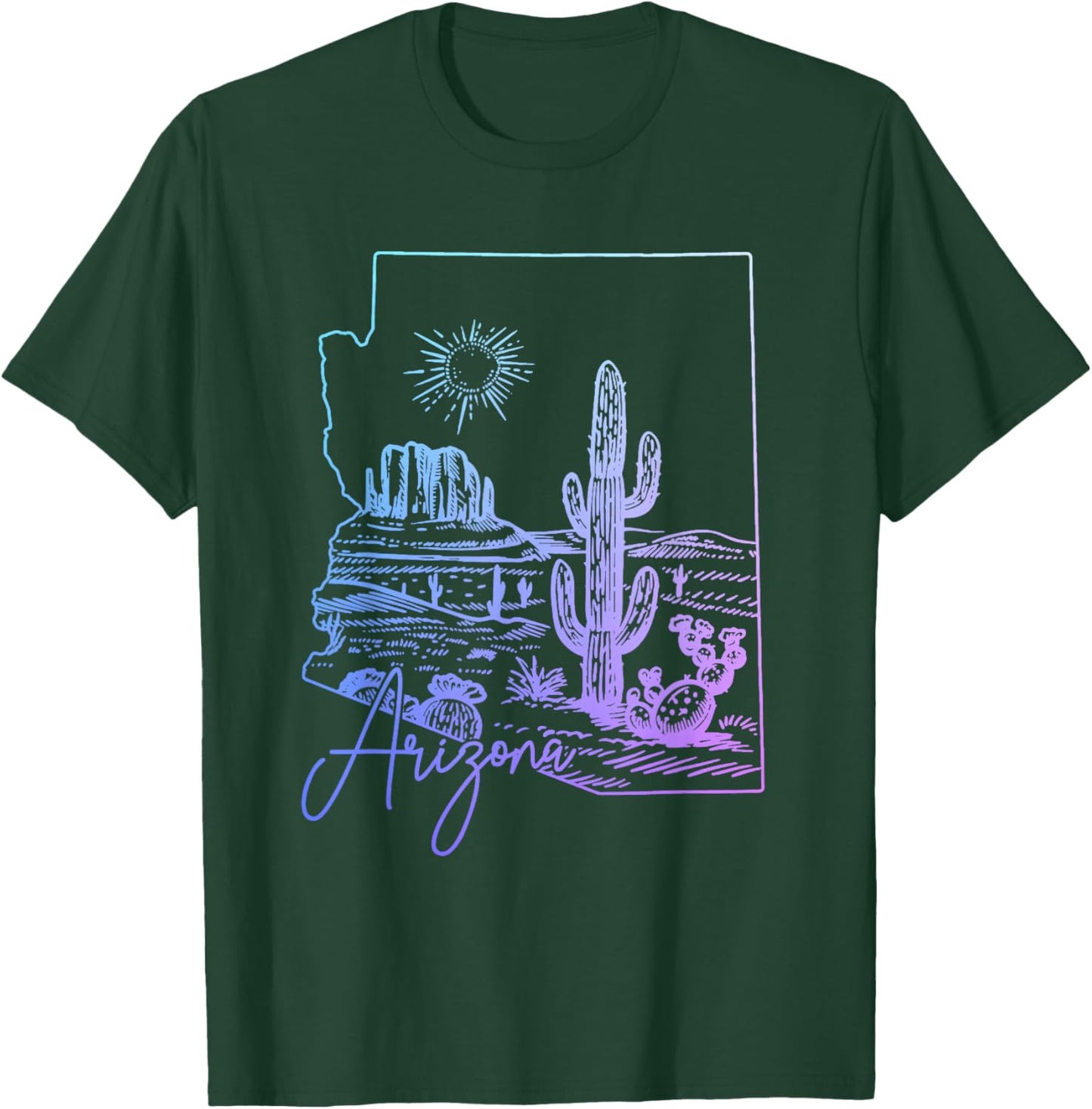 Arizona Cactus Vintage State Map T-Shirt - T-Shirt | Forest