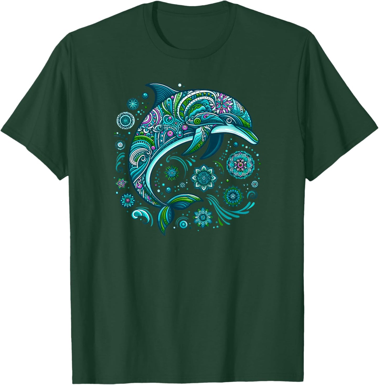 Mandala Türkis Blau Zen Delfin T-Shirt - T-Shirt | Forest