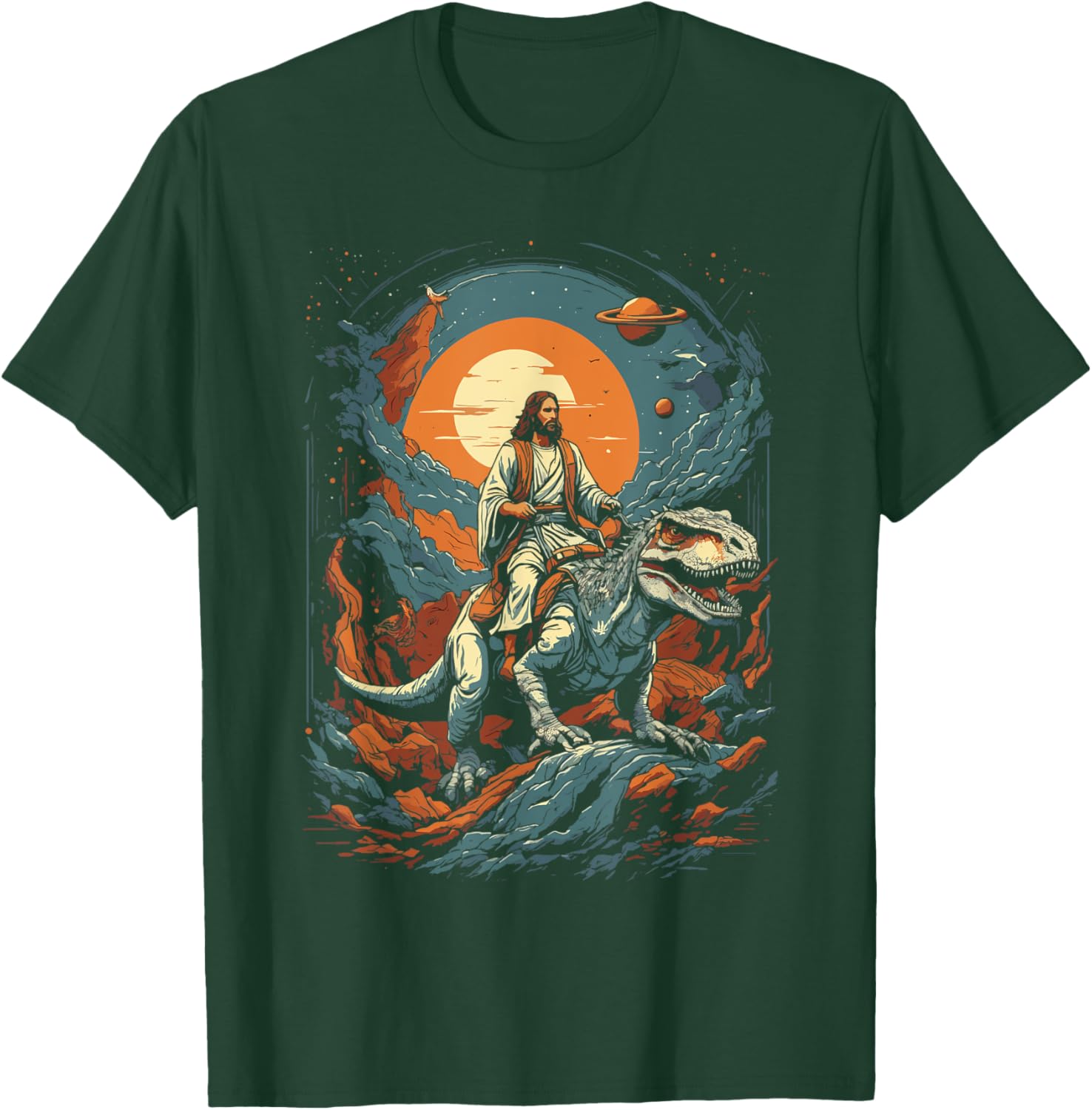 Jesus Riding in Space T-Rex Dinosaur Meme Sci-Fi Believers T-Shirt - T-Shirt | Forest