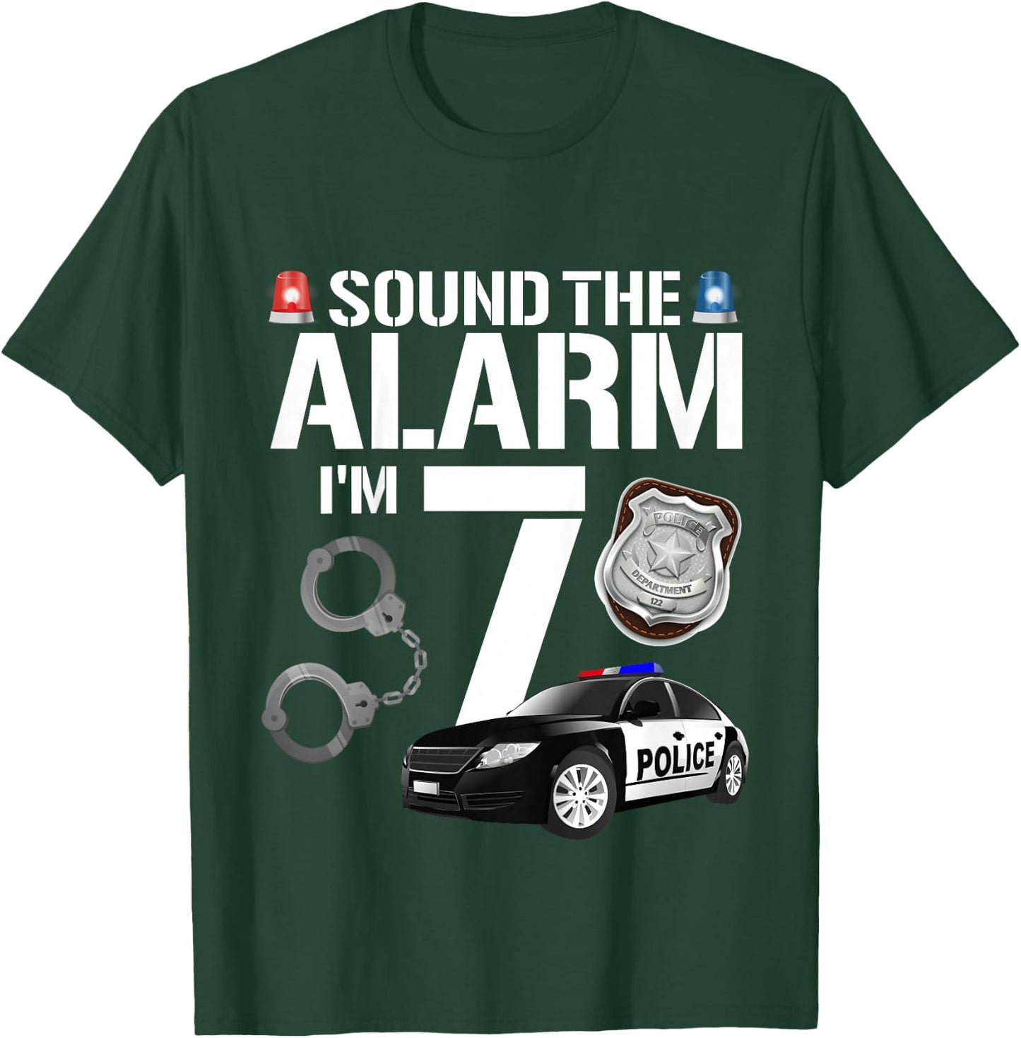 Kids 7 Year Old Police Birthday Officer Cop Car 7th Gift Boy T-Shirt - T-Shirt | Forest