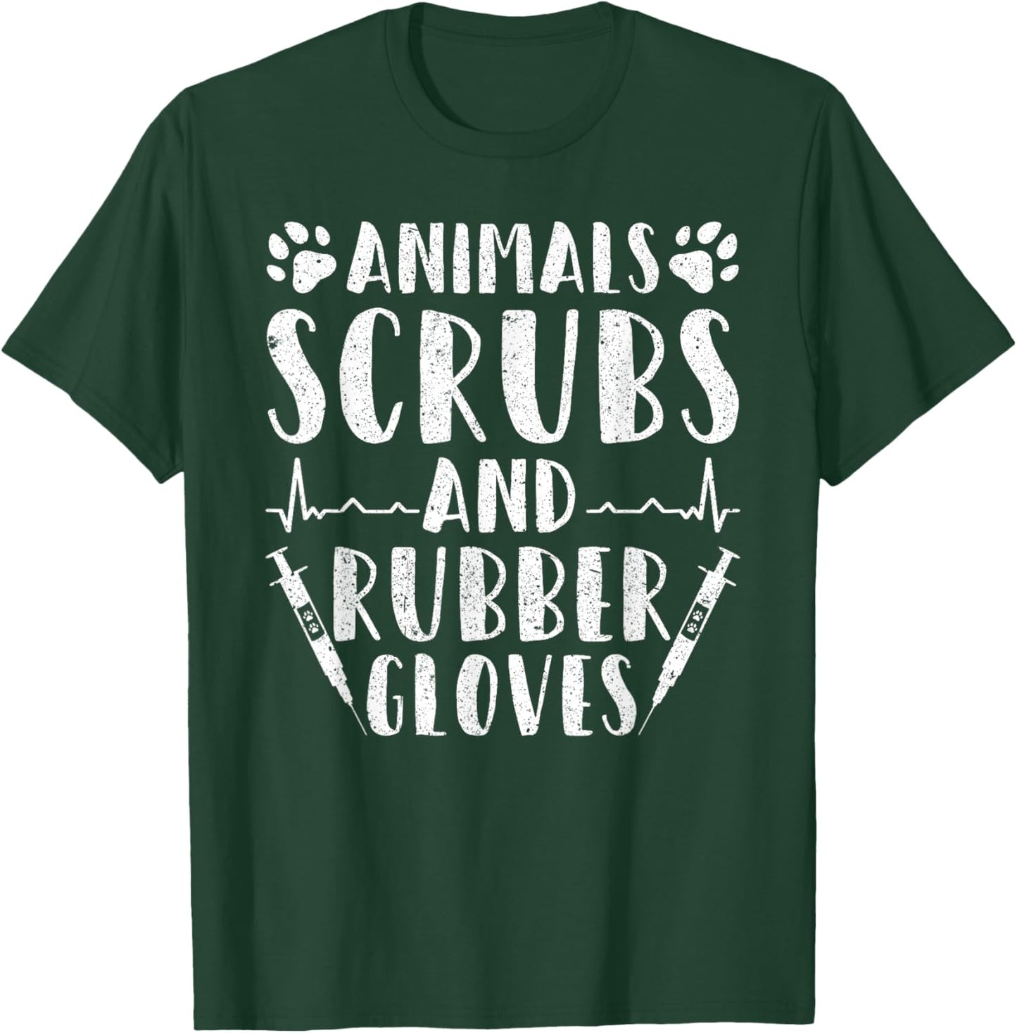 Veterinary Assistant Animals Scrubs And Rubber Gloves T-Shirt - T-Shirt | Forest