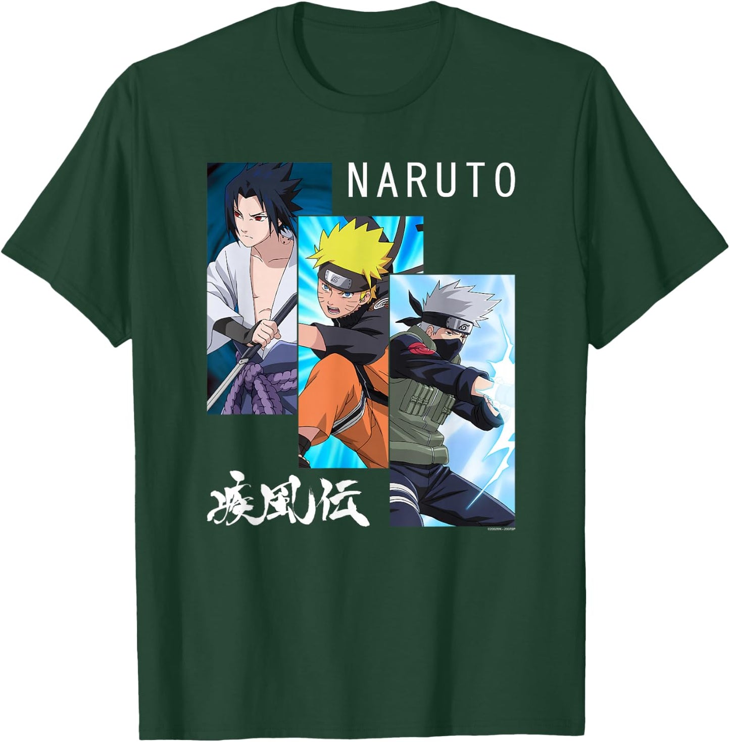 Naruto Shippuden 3 Panels and Kanji Short Sleeve T-Shirt - T-Shirt | Forest