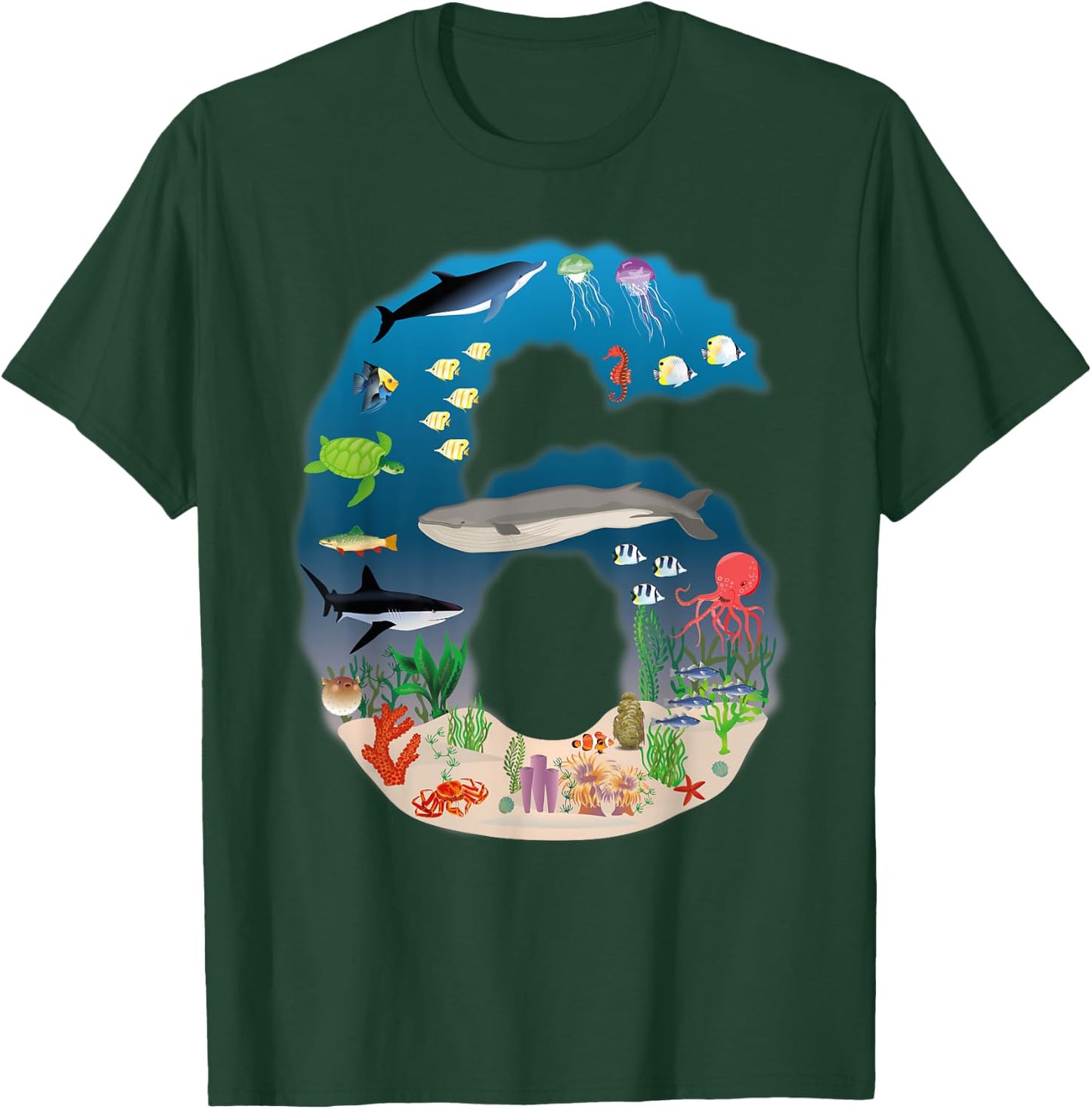 Under The Sea REALISTIC Fish Starfish Sixth number 6 T-Shirt - T-Shirt | Forest