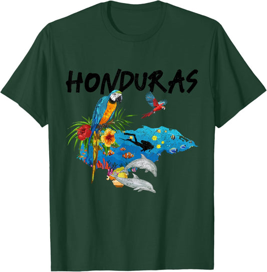 Honduras Map Nature Parrot Scuba Diving Souvenir Pride T-Shirt - T-Shirt | Forest