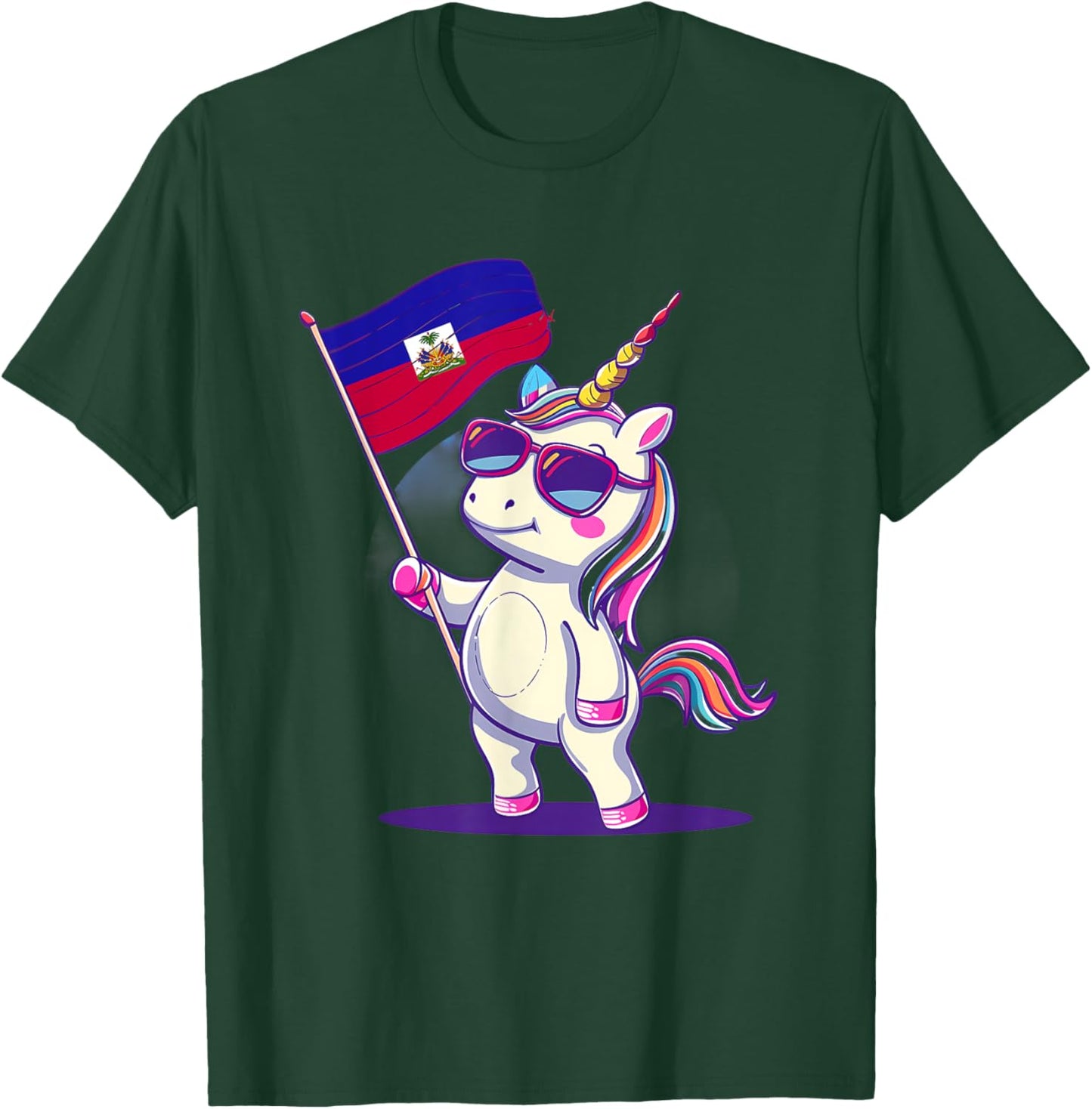 Haiti Haitian Pride Cute Unicorn Haitian Roots Haitian Flag T-Shirt - T-Shirt | Forest