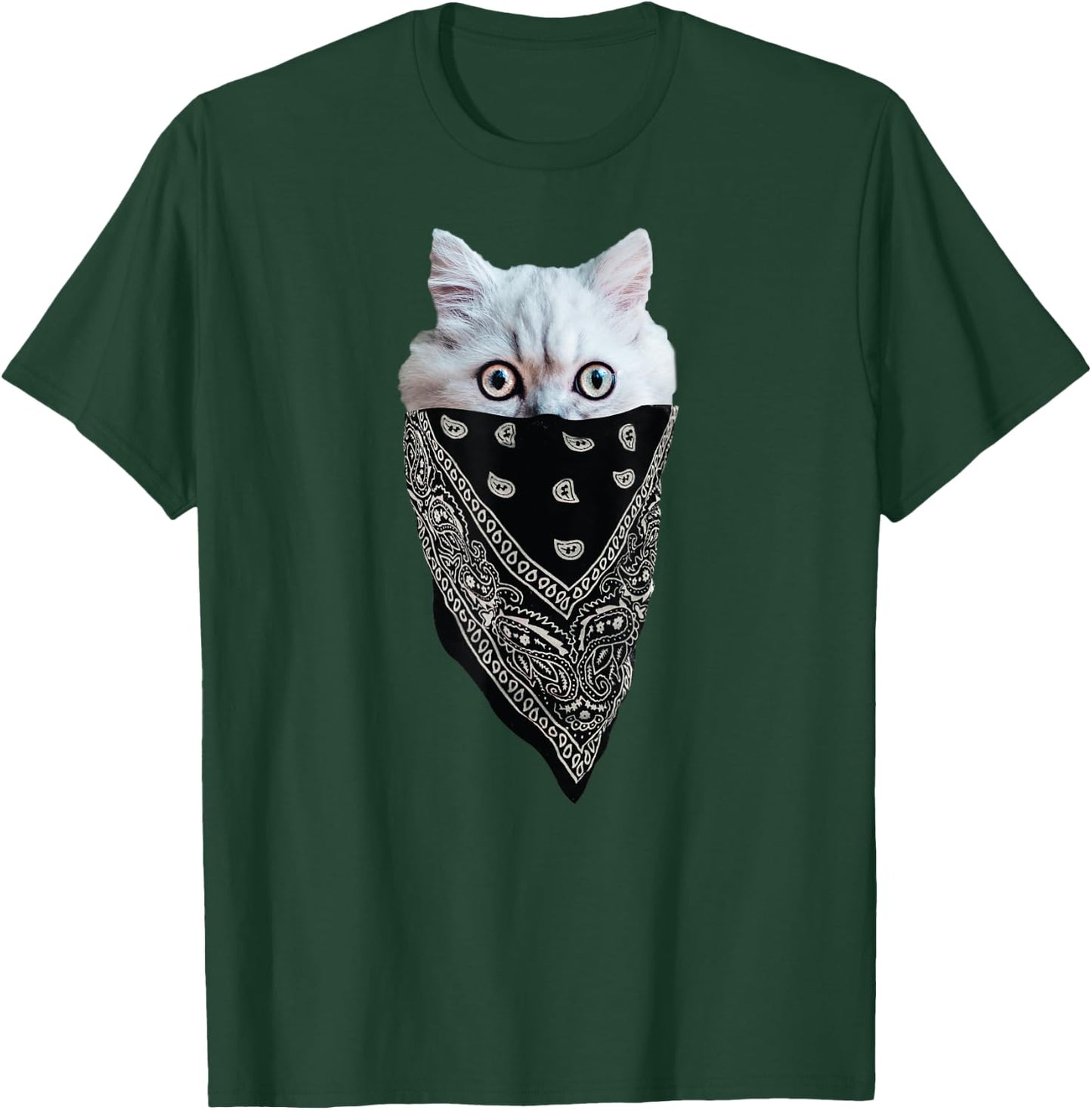 Cat Wearing a Bandana as a Mask | Funny, Cute Kitten T-Shirt - T-Shirt | Forest