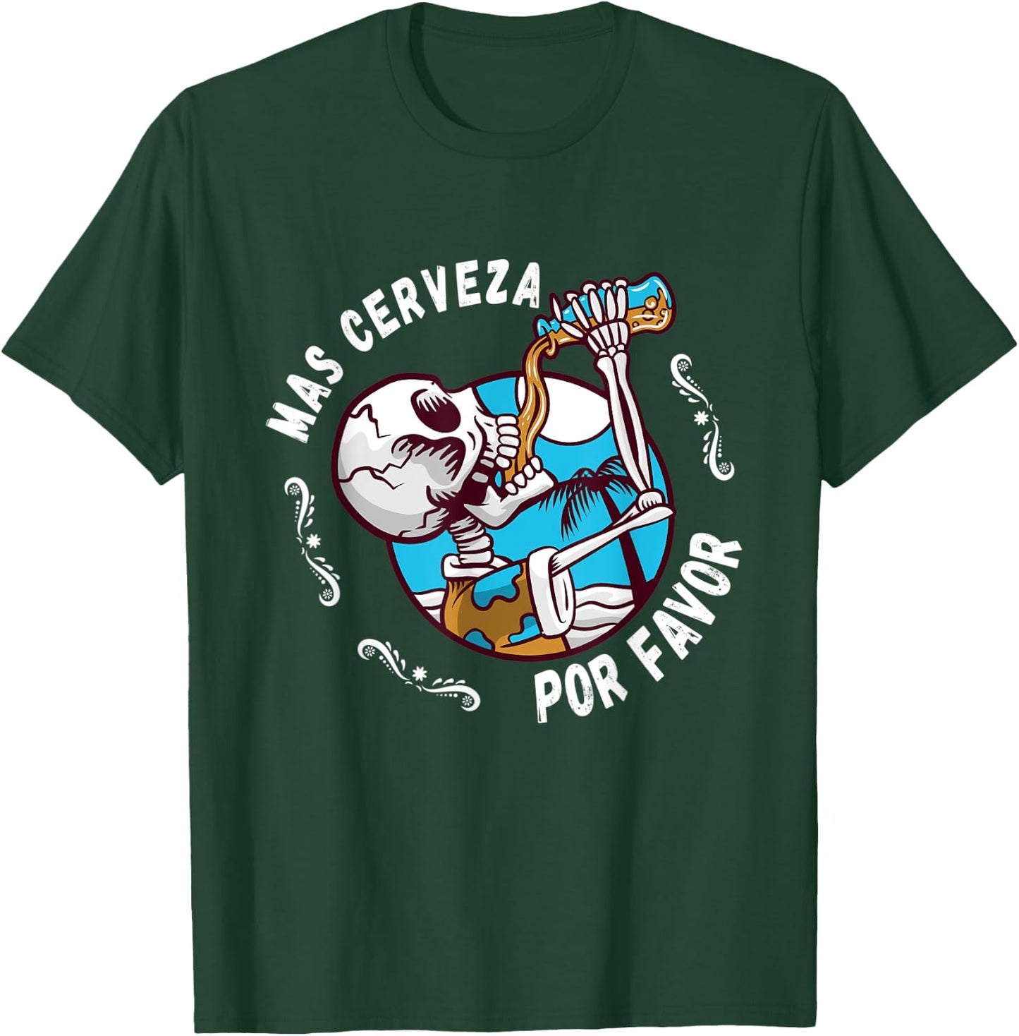 Mas cerveza Day of the Dead Dia de muertos Halloween Beer T-Shirt - T-Shirt | Forest