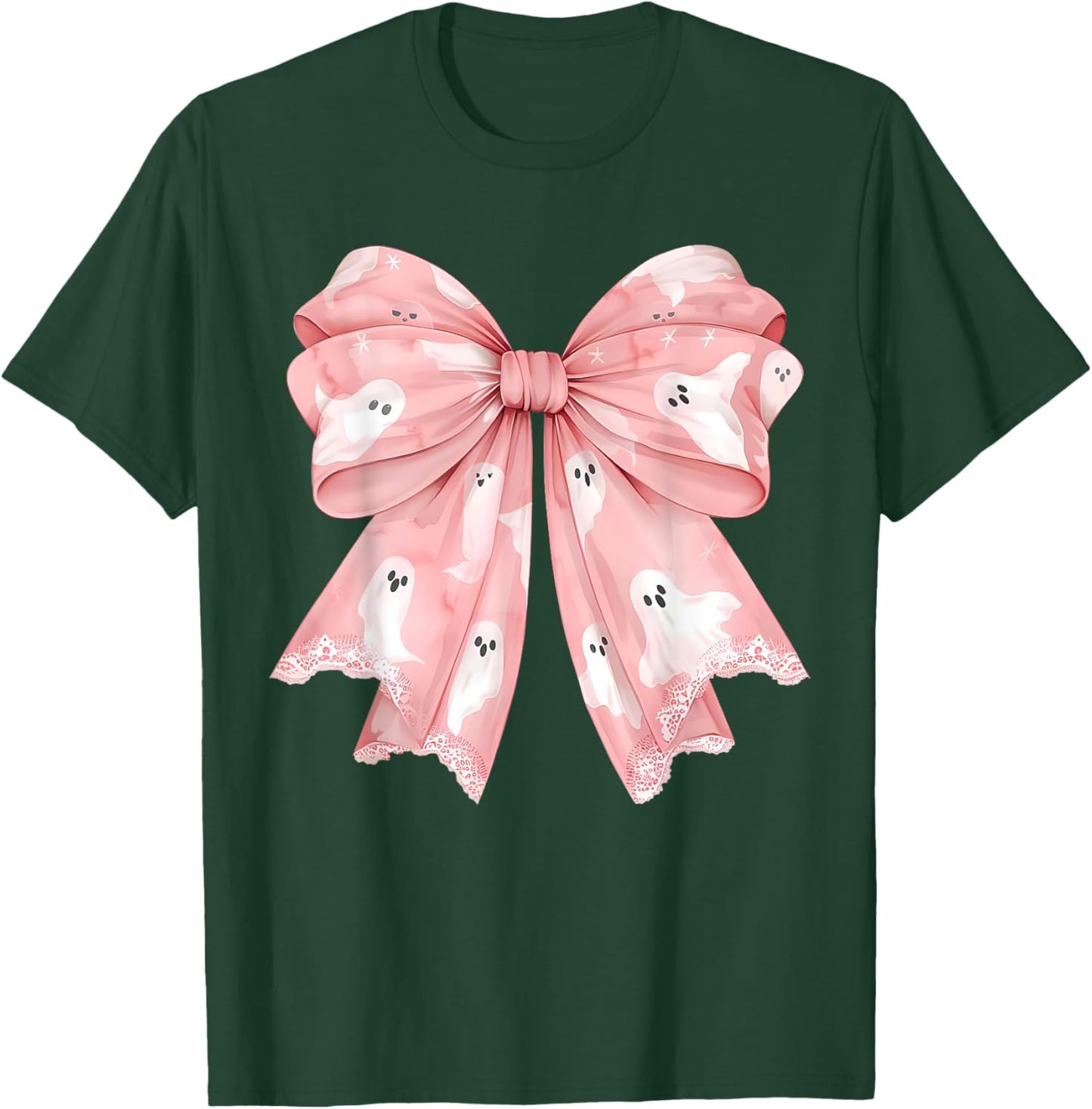 Pink Ghost Bow Coquette Halloween Spooky Season Girls T-Shirt - T-Shirt | Forest