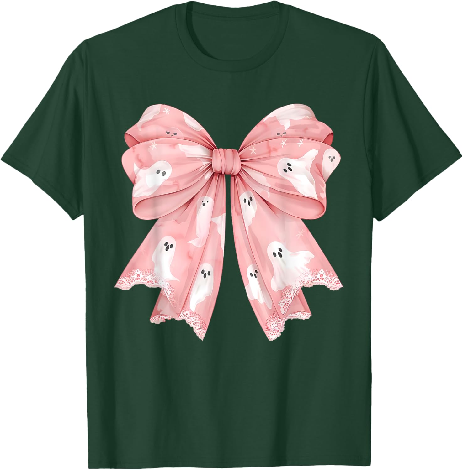 Pink Ghost Bow Coquette Halloween Spooky Season Girls T-Shirt - T-Shirt | Forest