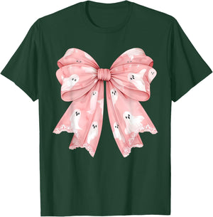 Pink Ghost Bow Coquette Halloween Spooky Season Girls T-Shirt - T-Shirt | Forest