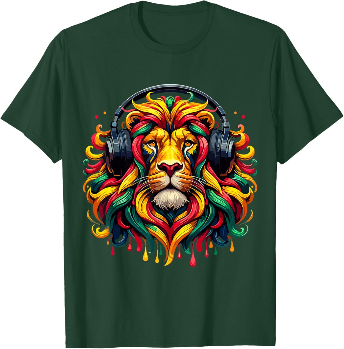 Rasta Reggae Music Headphones Jamaican Lion Of Judah T-Shirt - T-Shirt | Forest