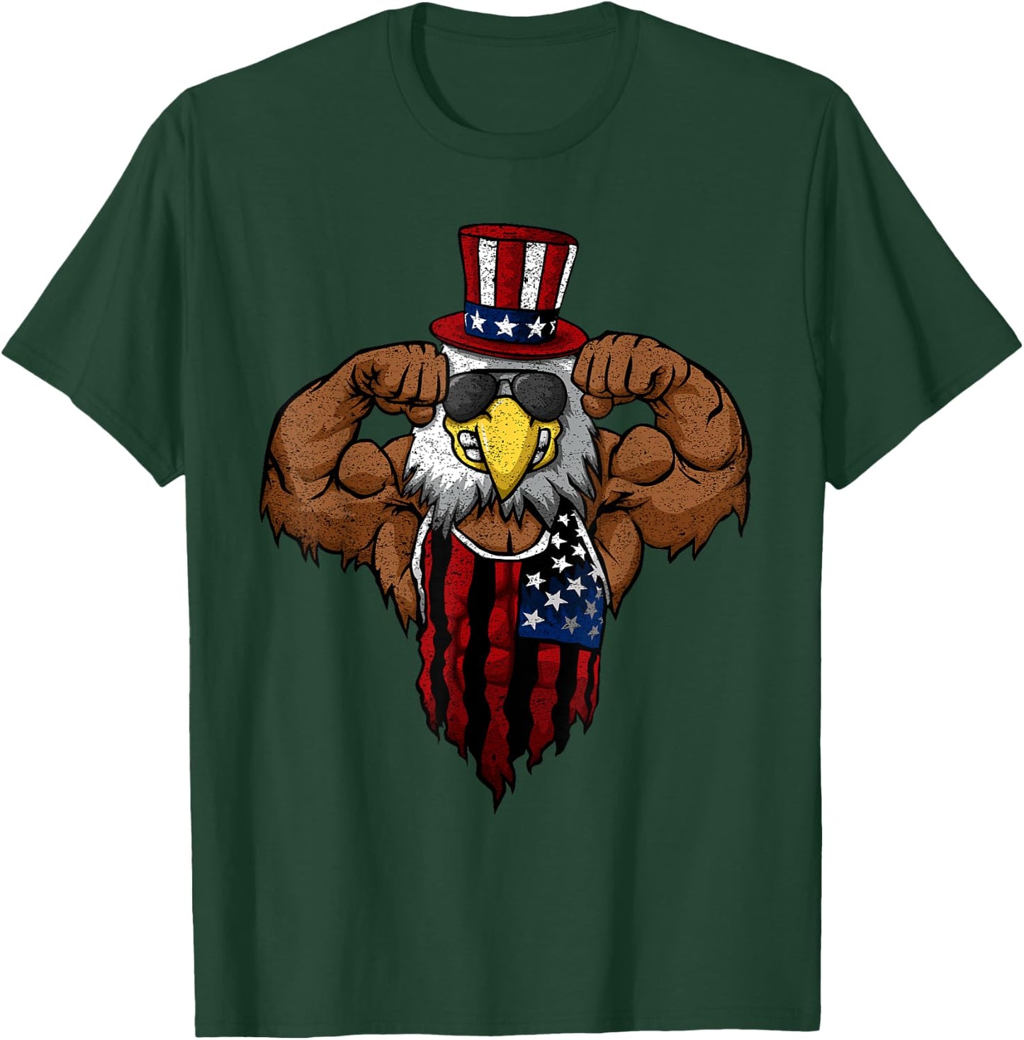American Flag Muscular Squat Dabbing Flexing Uncle Sam Women Kids Men T-Shirt - T-Shirt | Forest