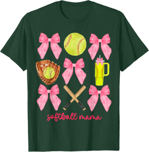 Softball Mama Softball Coquette Bow T-Shirt - T-Shirt | Forest