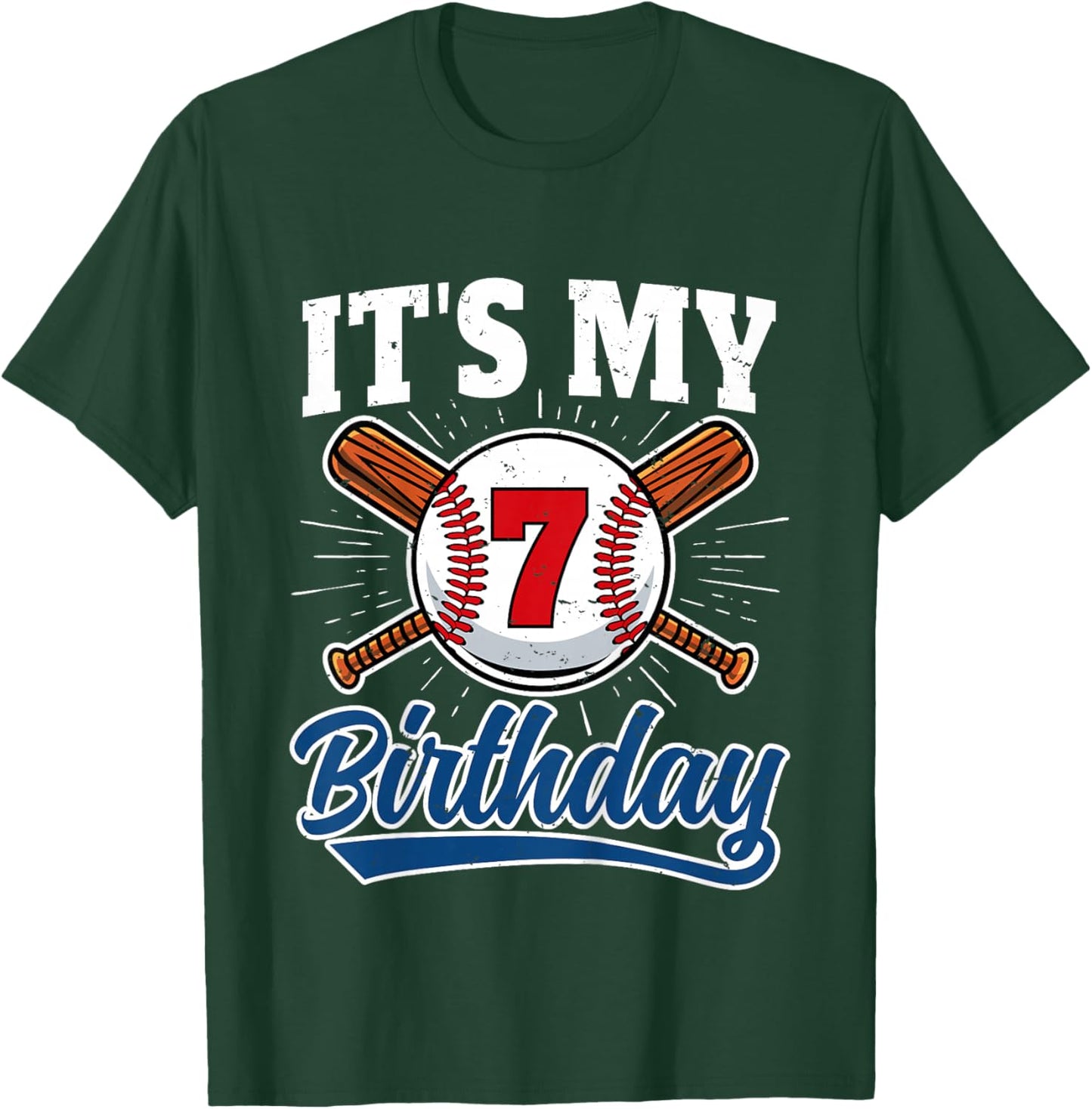 7 Years Old Baseball Player 7th Birthday Party Boy Girl T-Shirt - T-Shirt | Forest