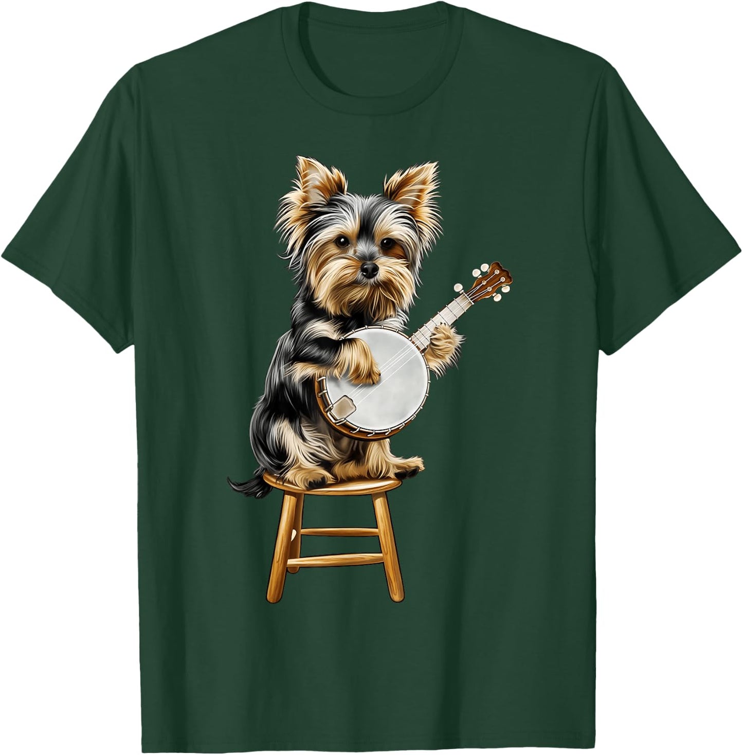 Yorkshire Terrier Yorkie Dog Playing Banjo Bluegrass T-Shirt - T-Shirt | Forest