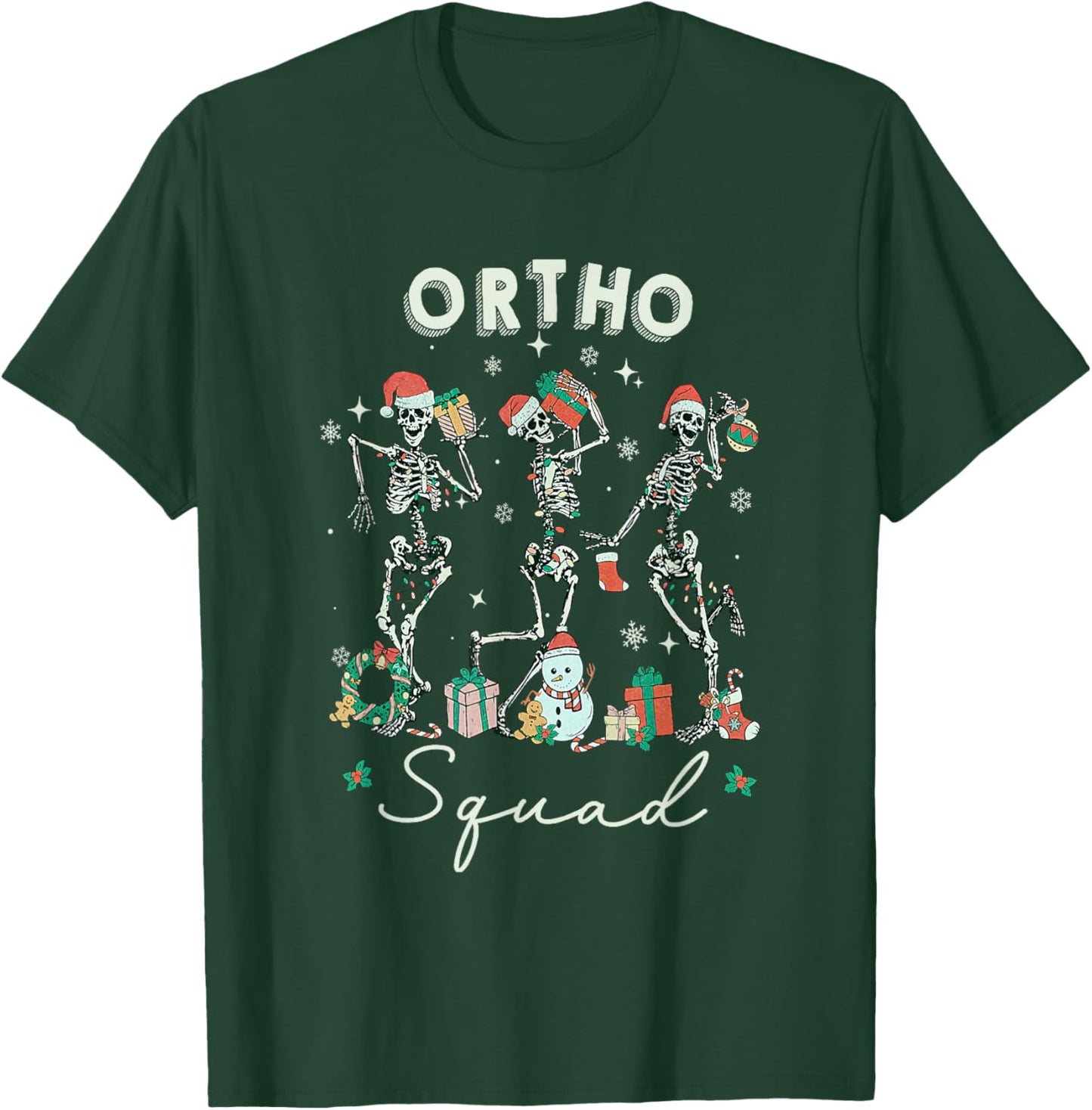 Ortho Squad Christmas Skeleton Orthopedics Nurse Rn Crew T-Shirt - T-Shirt | Forest
