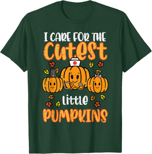 Pumpkins Nurse Halloween Scrub Top Fall Thanksgiving Women T-Shirt - T-Shirt | Forest