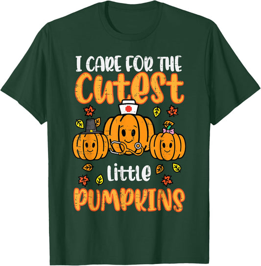 Pumpkins Nurse Halloween Scrub Top Fall Thanksgiving Women T-Shirt - T-Shirt | Forest