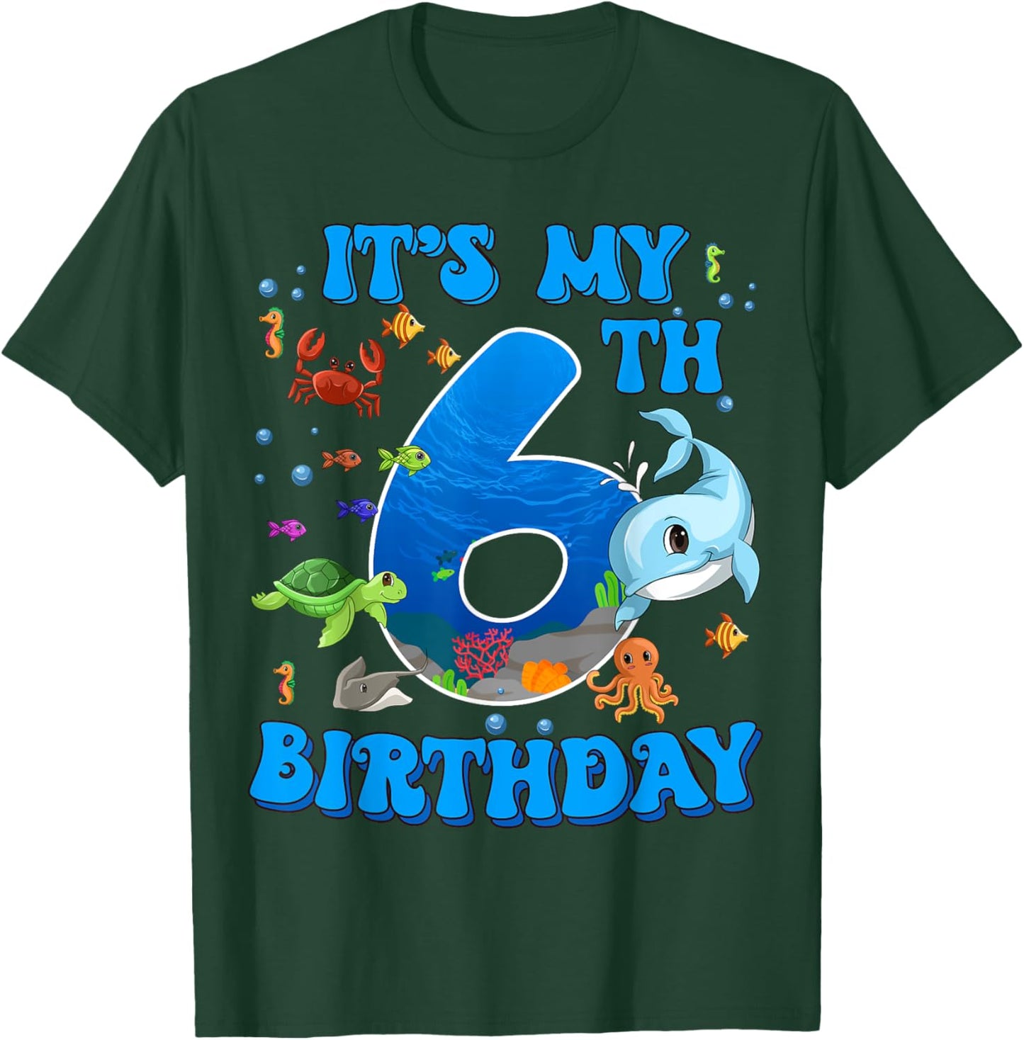 It's My 6th Birthday Party Ocean 6 Years Old Sea Fish B-Day T-Shirt - T-Shirt | Forest