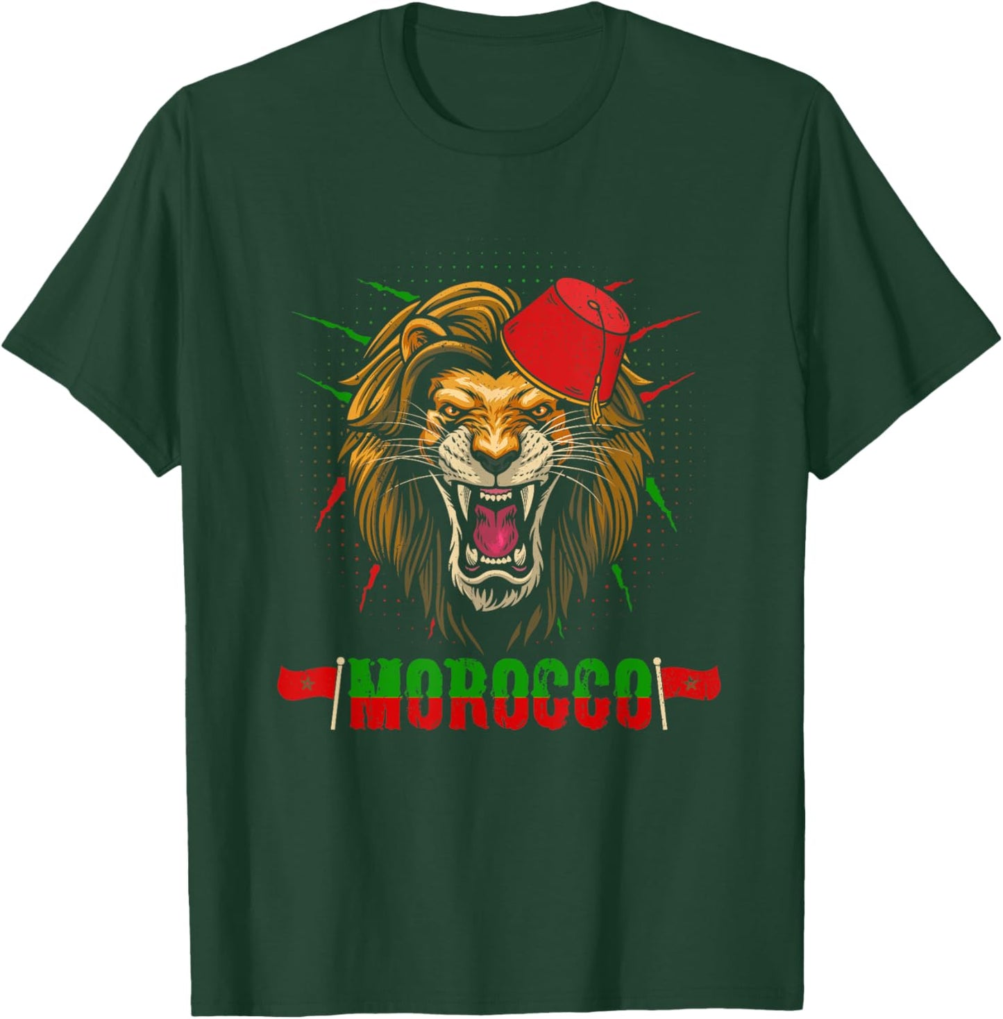 Morocco Lion Flag Sport Morocco With Moroccan Lion Hat T-Shirt - T-Shirt | Forest