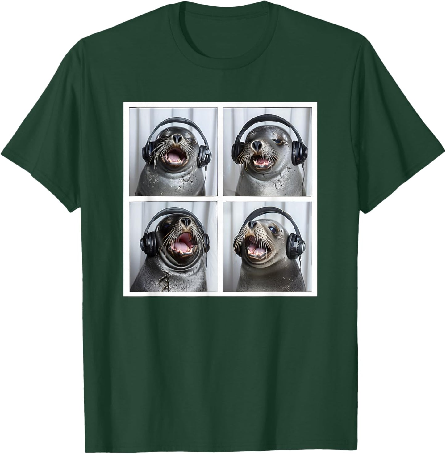 Seal Wearing Headphones Animal Music Sea Lion Singing Seal T-Shirt - T-Shirt | Forest