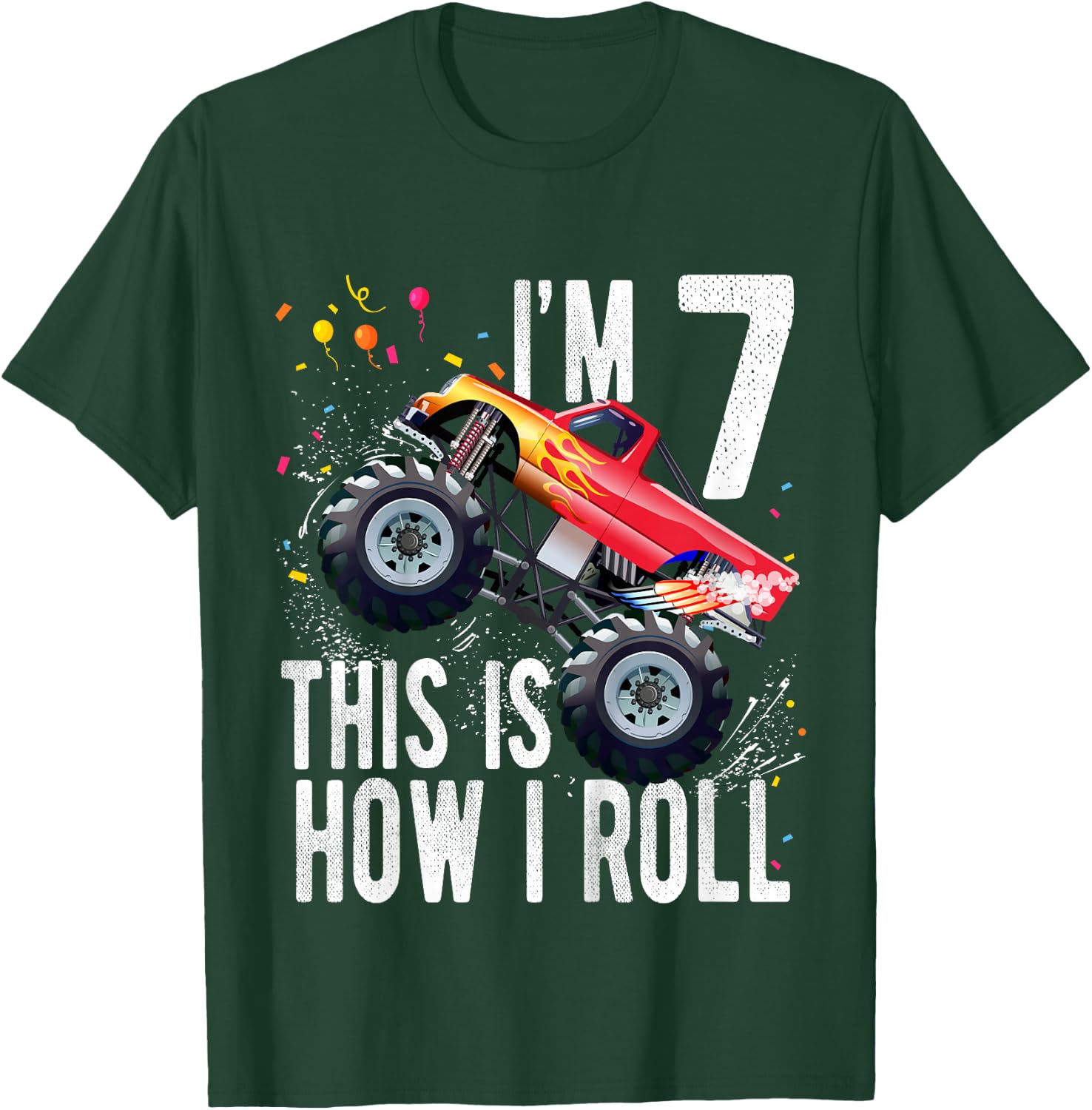 Kids 7 Year Old Shirt 7th Birthday Boy Monster Truck Car T-Shirt - T-Shirt | Forest