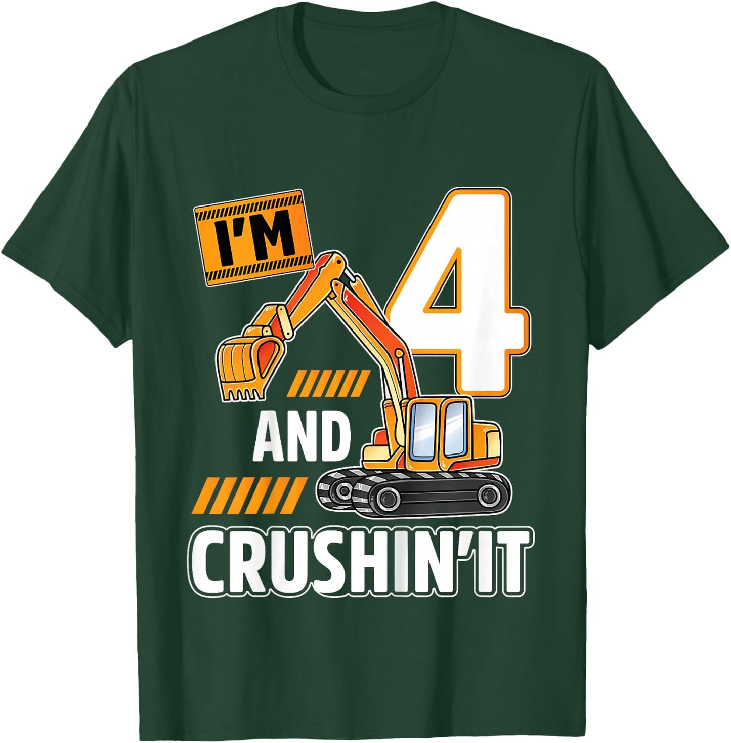 Kids 4 year old vehicles construction excavator Birthday 4th T-Shirt - T-Shirt | Forest