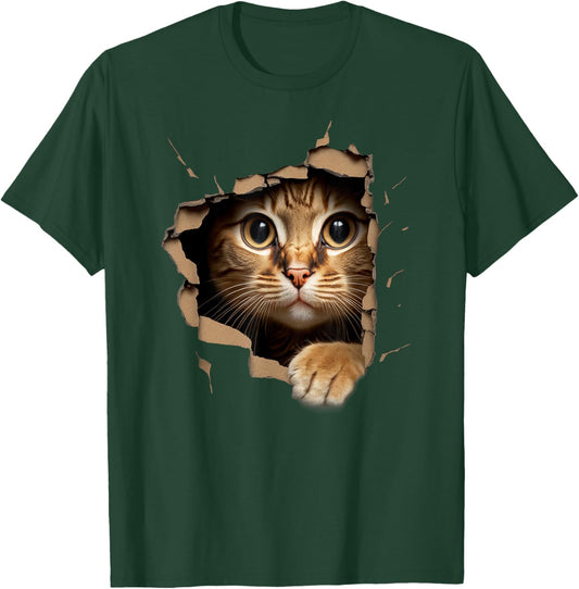Cute Kitten Looks from Torn Fabric - Cats Small T-Shirt - T-Shirt | Forest