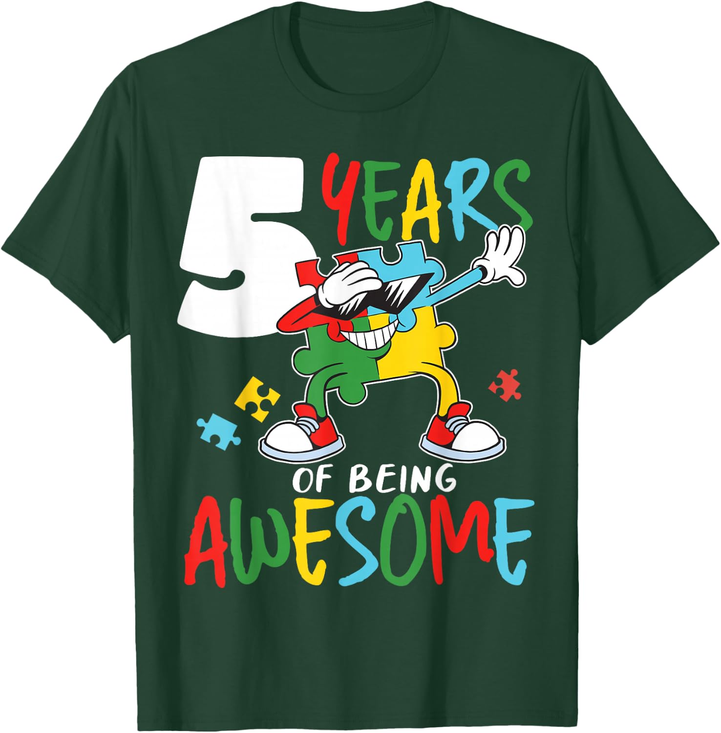 5 Year Old Birthday Autistic Boy Girl Autism Awareness T-Shirt - T-Shirt | Forest