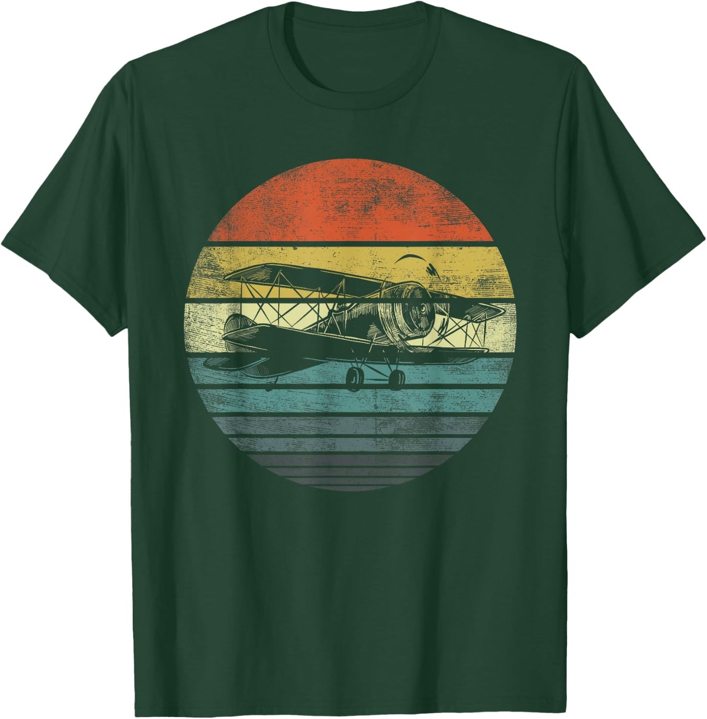Aviator Pilot Gifts Funny Retro Bi-Plane Airplane Aviation Small T-Shirt - T-Shirt | Forest