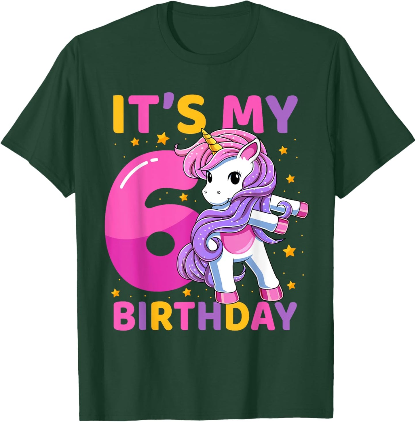 6 Years Old Unicorn Flossing 6th Birthday Party Girls Kids T-Shirt - T-Shirt | Forest