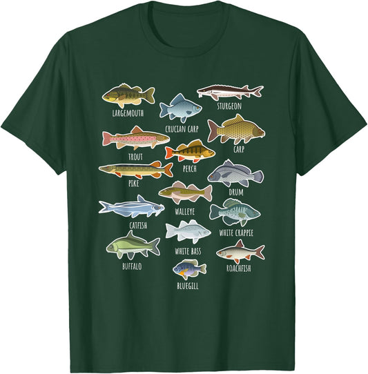 Types Of Freshwater Fish Species Fishing T-Shirt - T-Shirt | Forest